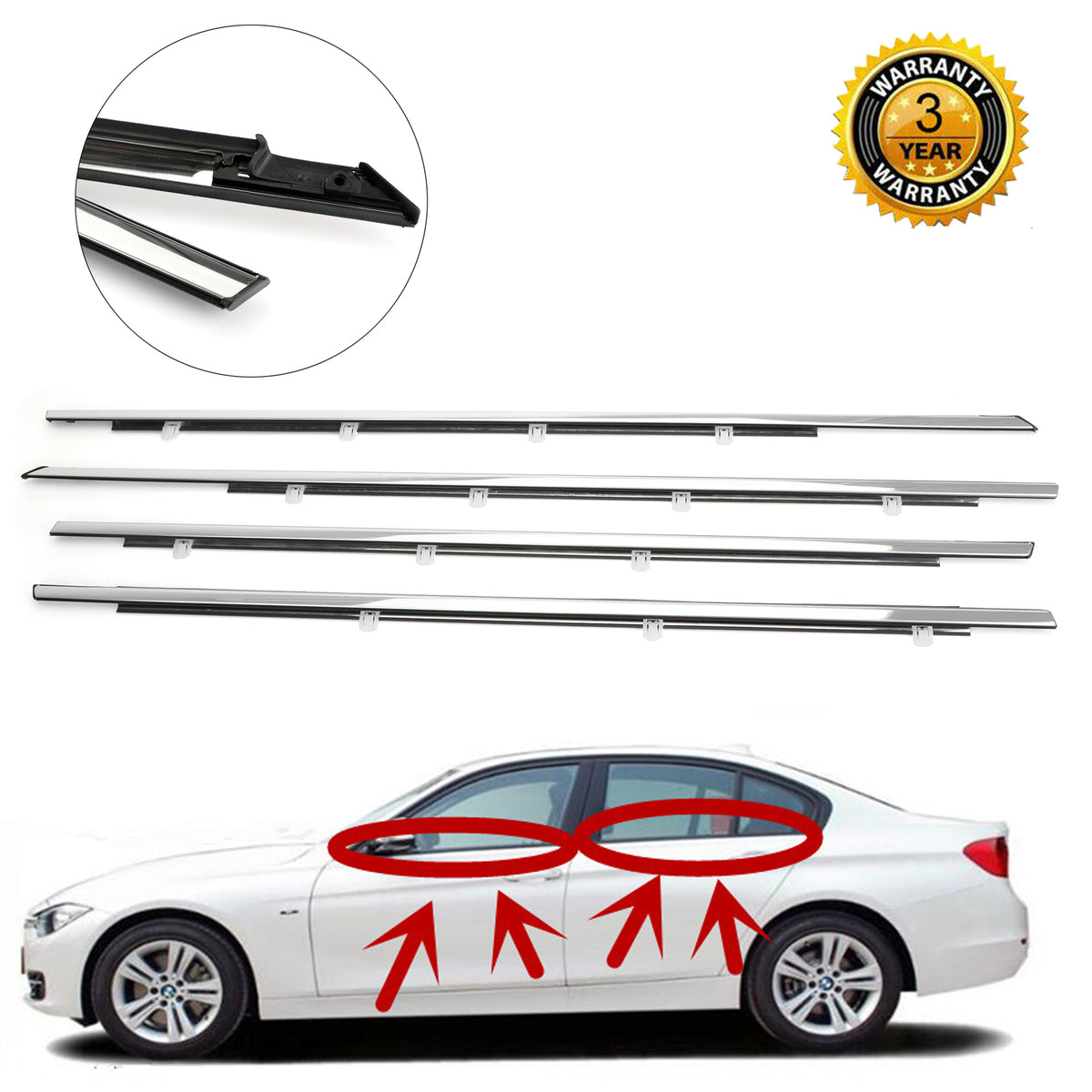 4pcs Chrome Weatherstrip Window Moulding Trim Seal Belt Fits For Accord 2008-2012