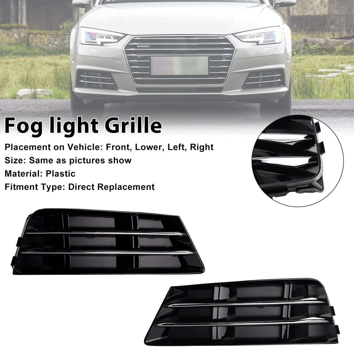 2016-2018 AUDI A4 B9 2PCS Front Fog Light Grille Lower Bumper Grill