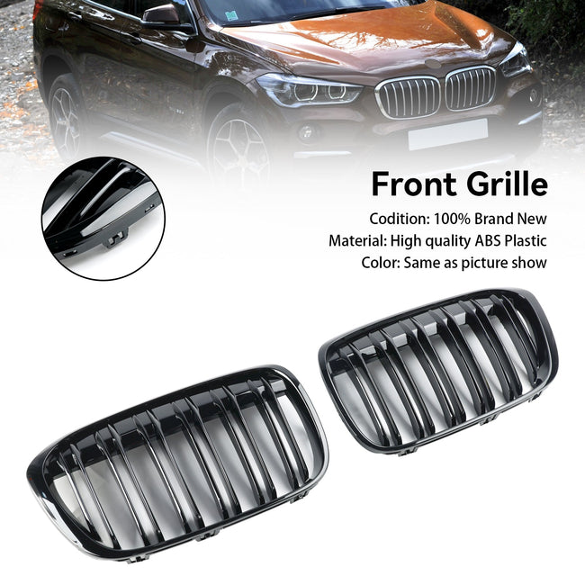 2016-2019 BMW X1 F48 F49 2PCS Gloss Black Front Kidney Grill Grille