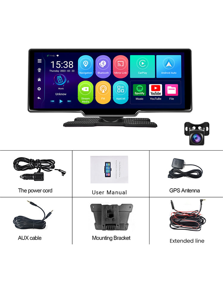 10.26" Portable Bluetooth Car Navigation Wireless Carplay HD Large Touch Screen