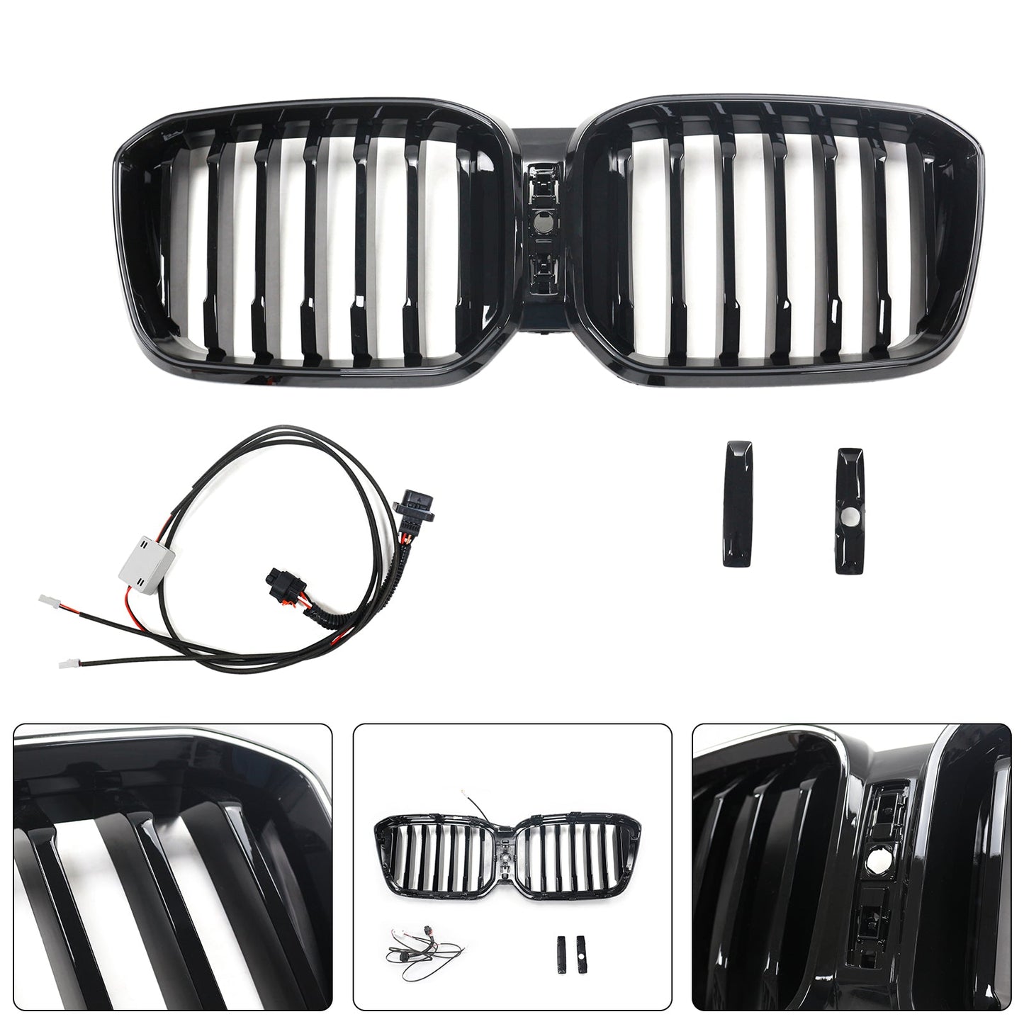 2022-2025 BMW X3 G01 X4 G02 Glossy Black Front Bumper Kidney Grille With Camera Hole