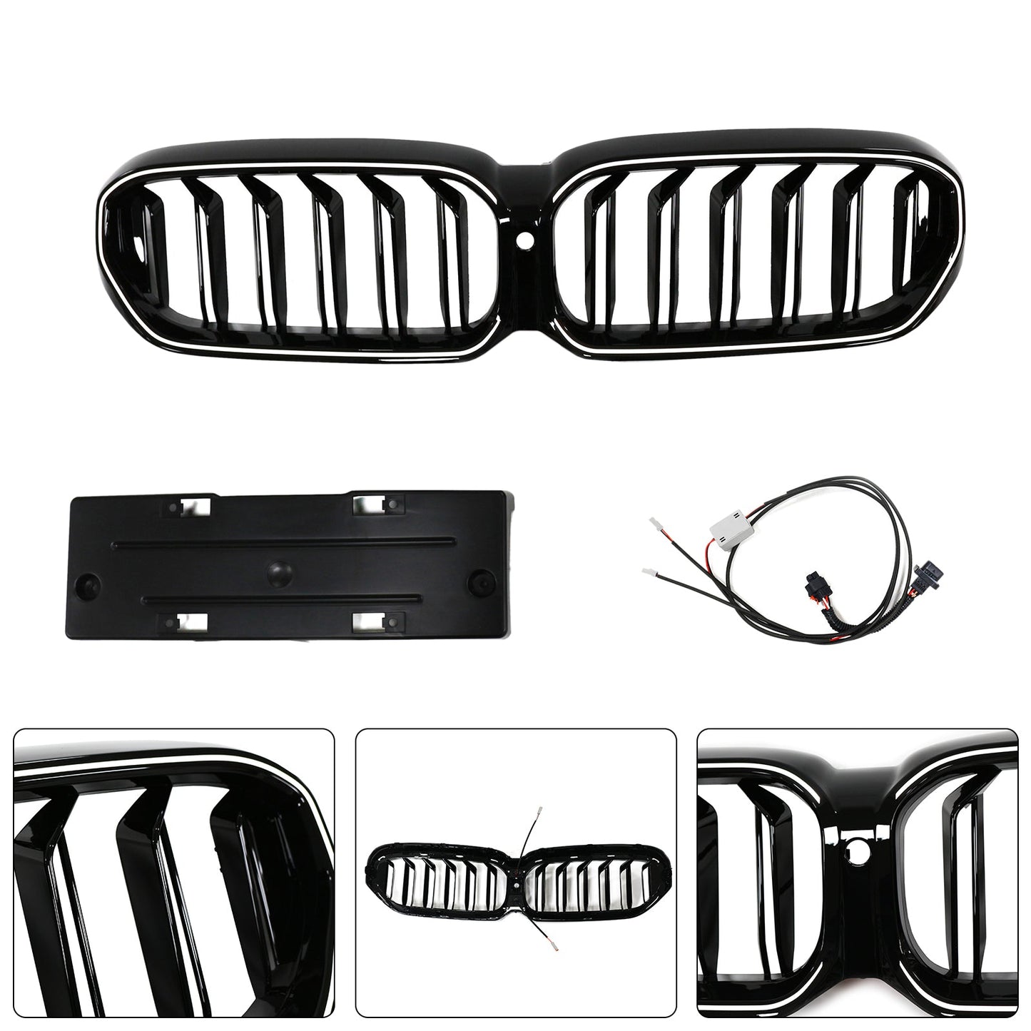 2021-2024 BMW 5 Series G30 G38 Double Slat Front Kidney Grille Gloss Black