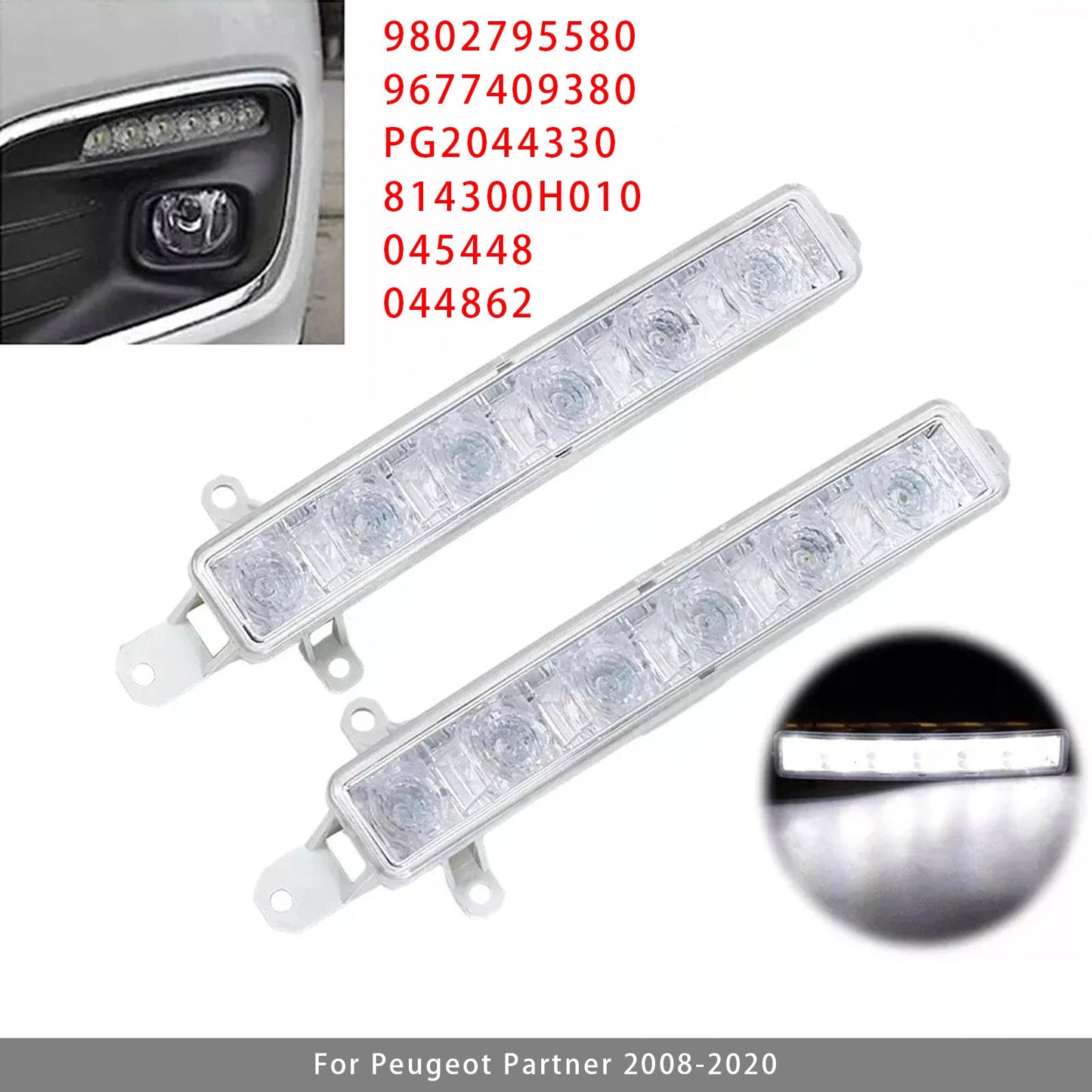 Pair LED Daytime Running Fog Light For Citroen C3 Berlingo Peugeot 9802795580