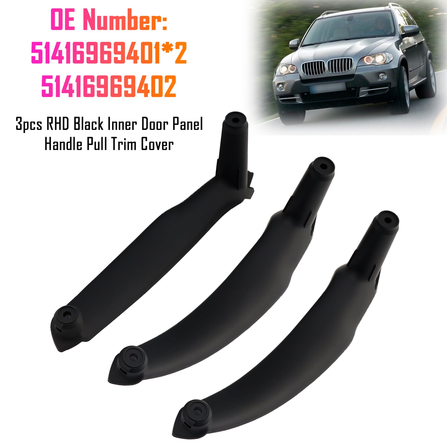 3pcs RHD Inner Door Panel Handle Pull Trim Cover For BMW E70 X5 E71 X6 07-14