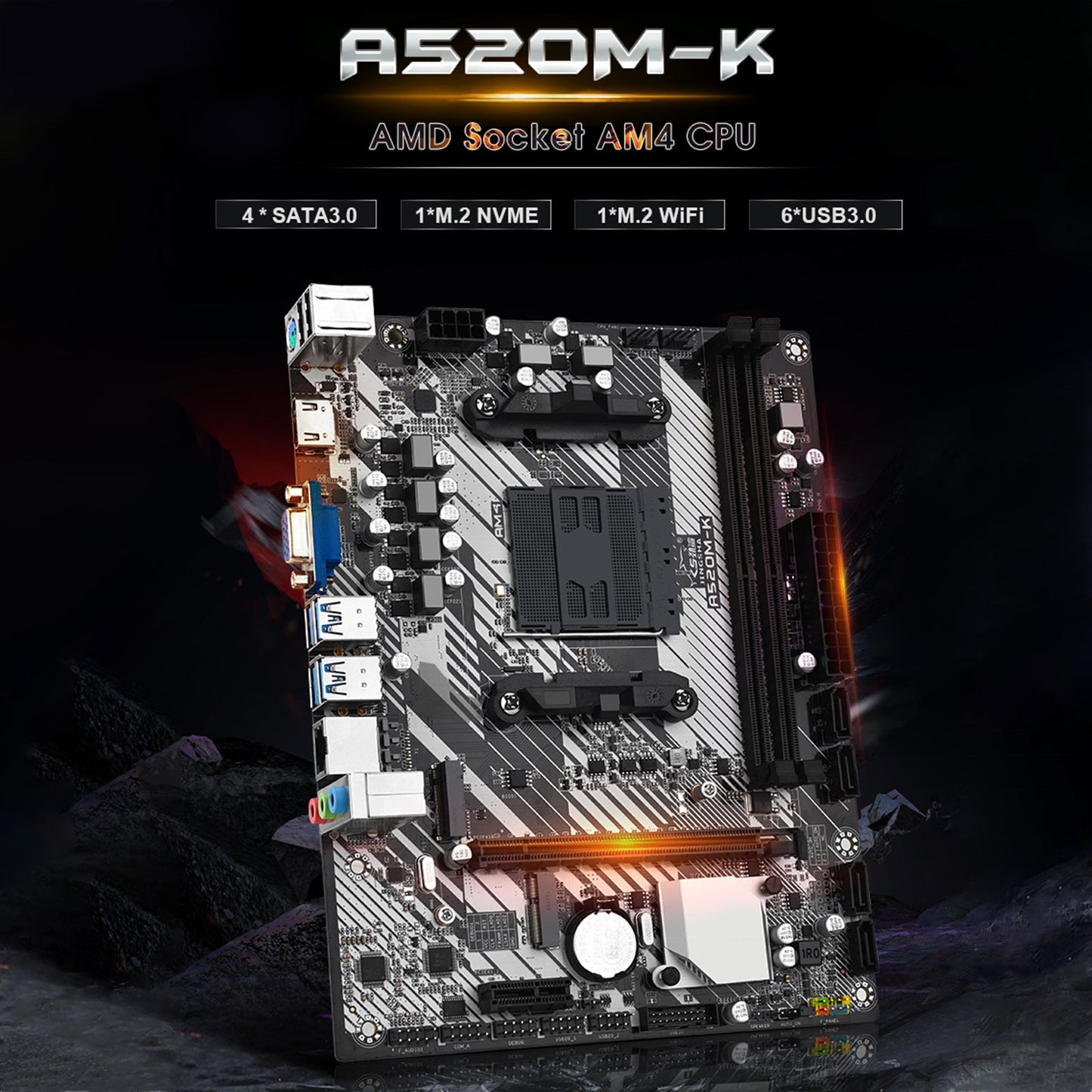 A520M-K Desktop Computer Motherboard AM4 Dual Protocol M.2 Hard Drive Bluetooth