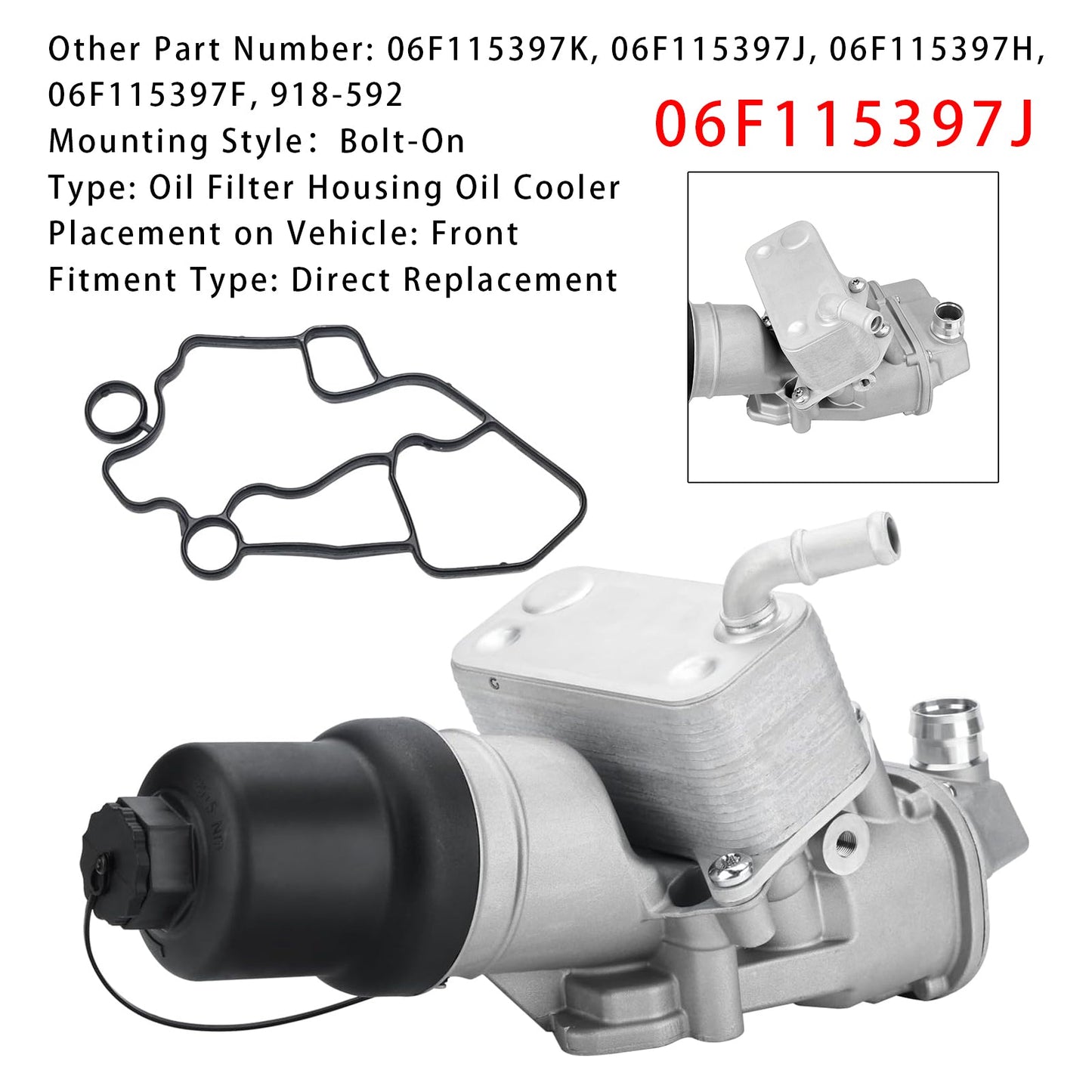 2006-2008 Passat 2.0L Engine Oil Cooler Oil Filter Assembly 06F115397J 06F115397H 918-592