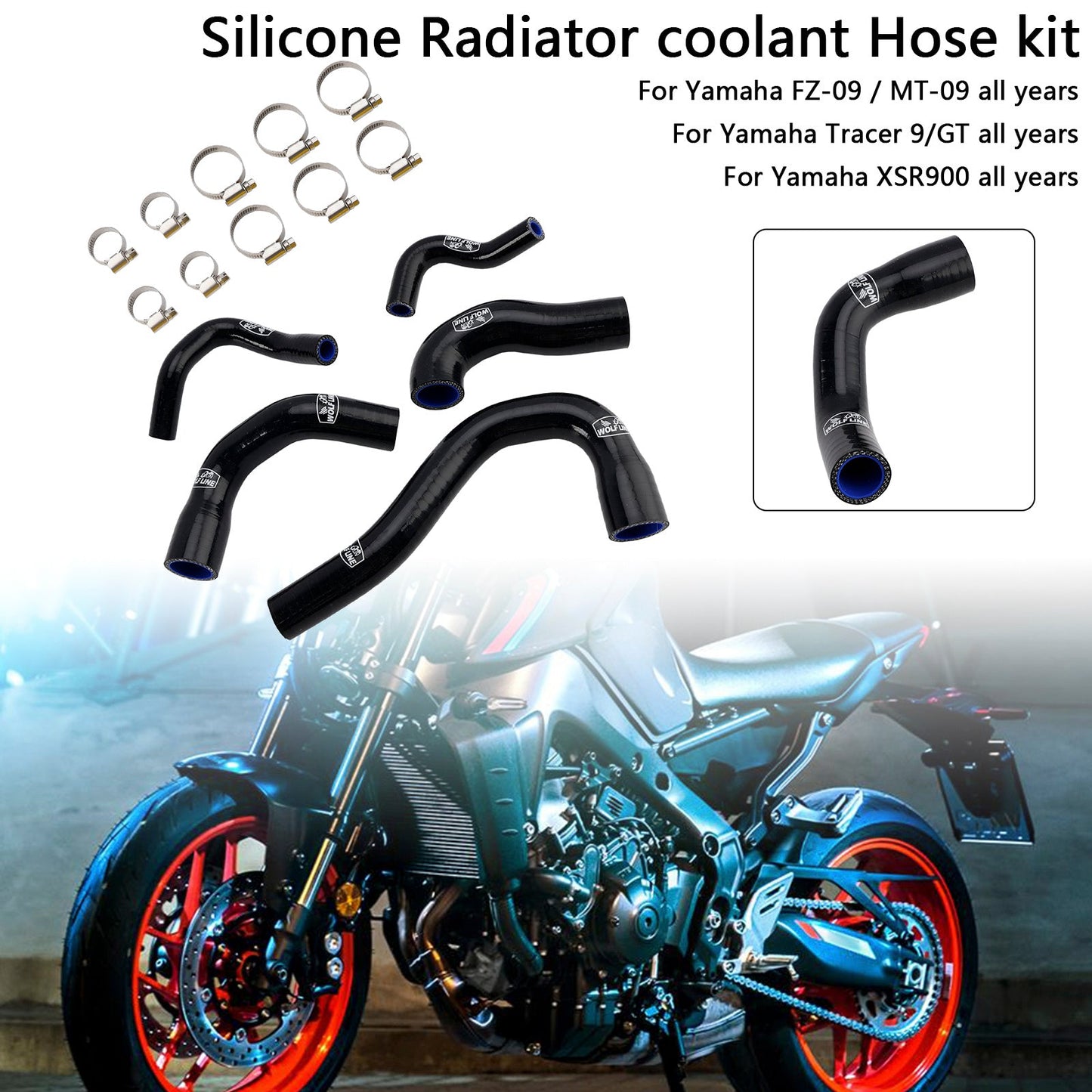 Yamaha MT-09 XSR900 Tracer 9/GT all years Silicone Radiator coolant Hose
