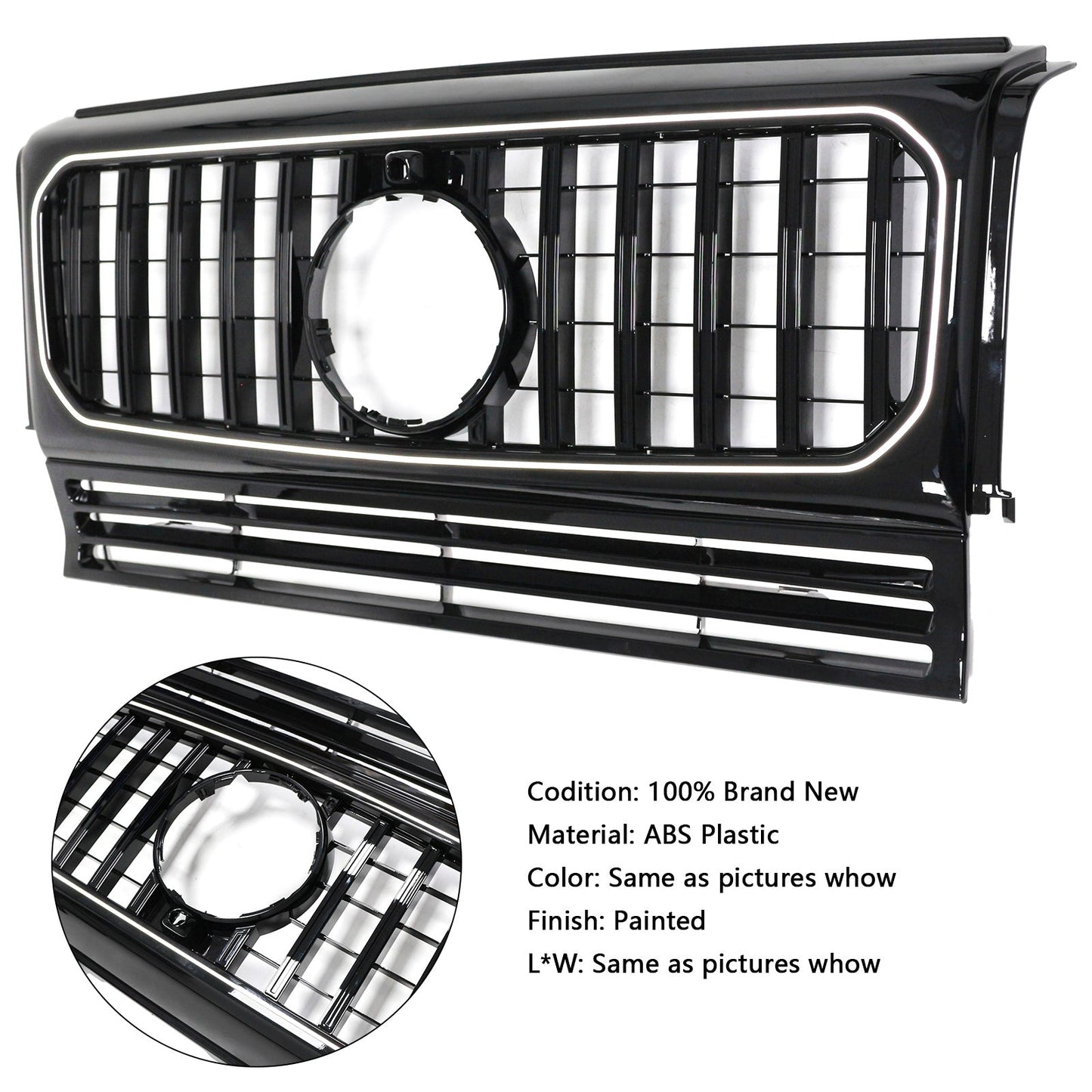 1990-2018 Mercedes Benz G-Class W463 With Camera Hole Gloss Black Front Bumper Grill Grille