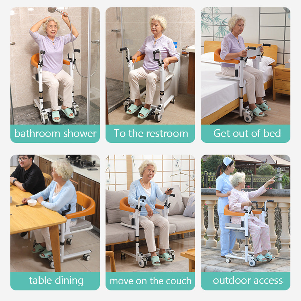 Elderly Patient Transfer Chair with 180 Degree Split Seat and Bedpan 440 lb Capacity