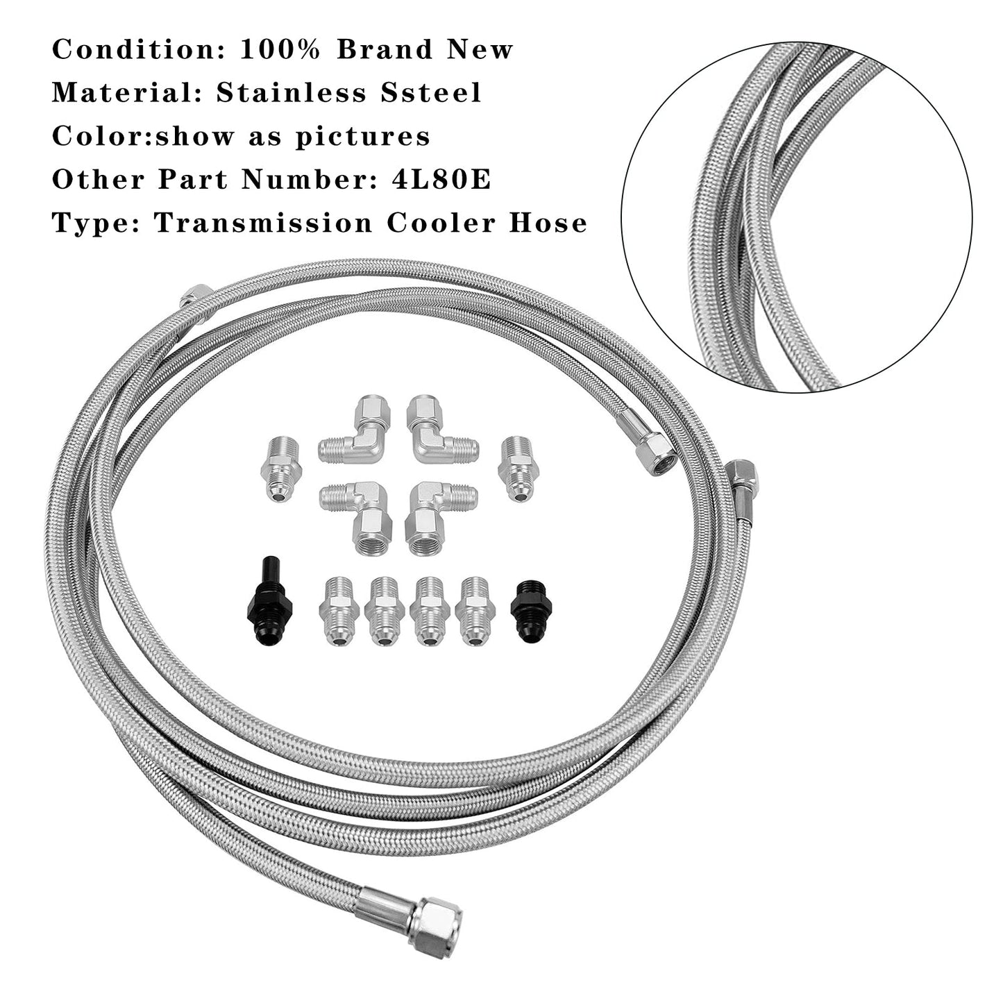 70" SS Braided Transmission Cooler Hose Line For Turbo 700R4-4L60-4L60E - 4L65E