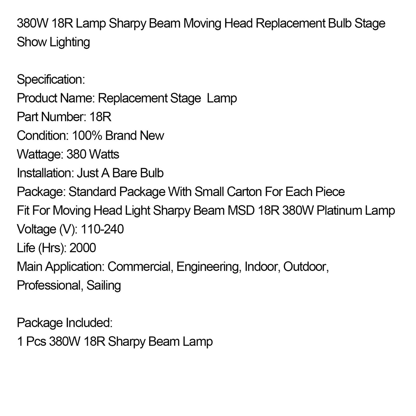 MSD 20R 440W Lamp Sharpy Beam Moving Head Replacement Bulb Stage Show Lighting