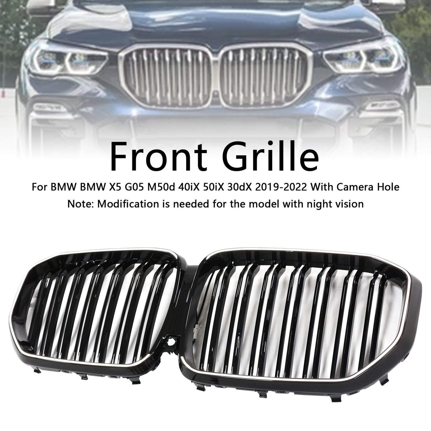 2019-2022 BMW X5 G05 M-Performance Double Slat Black Front Kidney Grille 51137454887