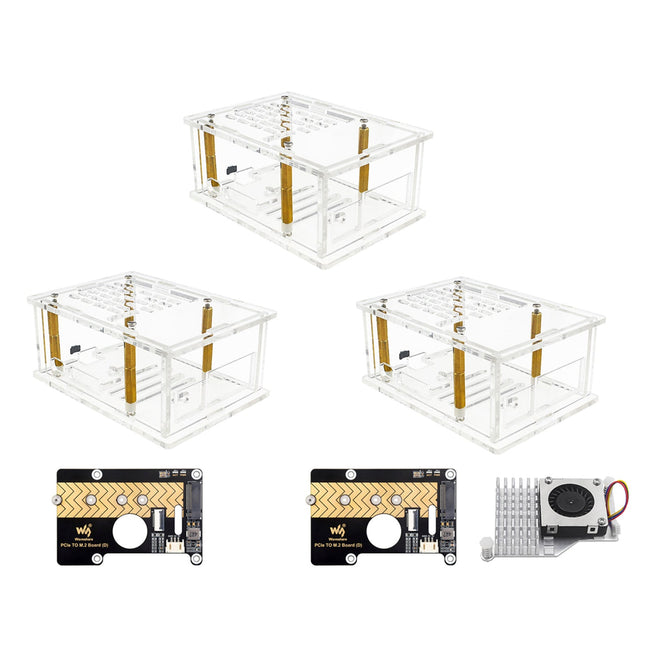 Raspberry Pi5 PCI-E Adapter Case PCIe to M.2 Adapter Board Acrylic Box Radiator