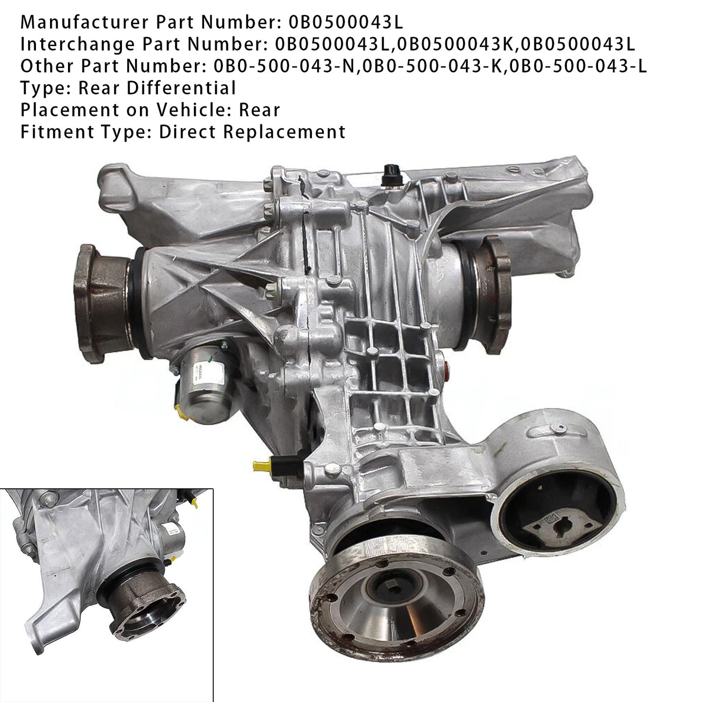 2018 Audi Q5 2.0L TFSI A/T Premium Sport Utility Vehicle Titanium Rear Differential 0B0500043L 0B0500043K