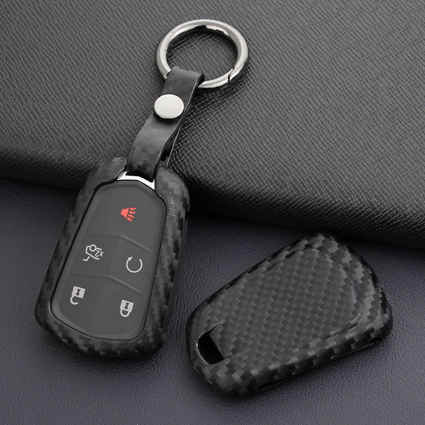 Leather Silicone Car Key Case Cover With Buckle For Cadillac