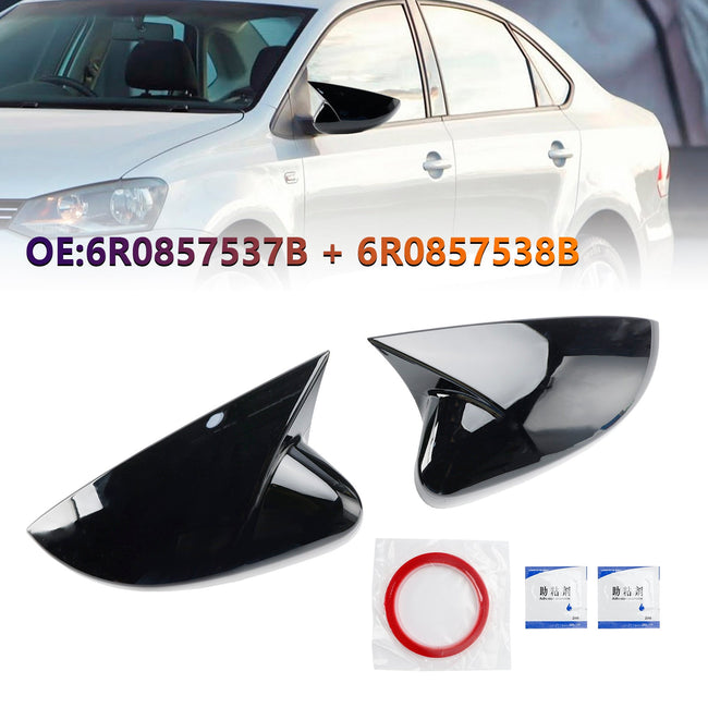 2009-2017 VW Polo MK5 Gloss Black Wing Door Mirror Cover Caps Left + Right