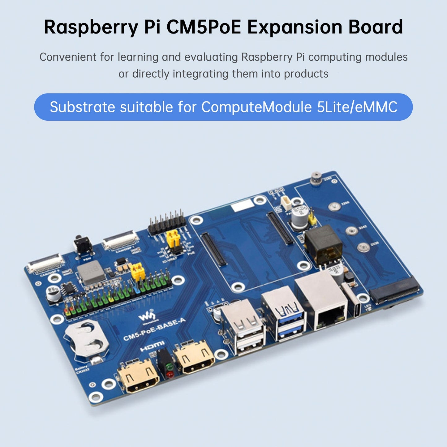 Raspberry Pi CM5 PoE Expansion Board Computing Module Baseboard Support M.2 NVMe