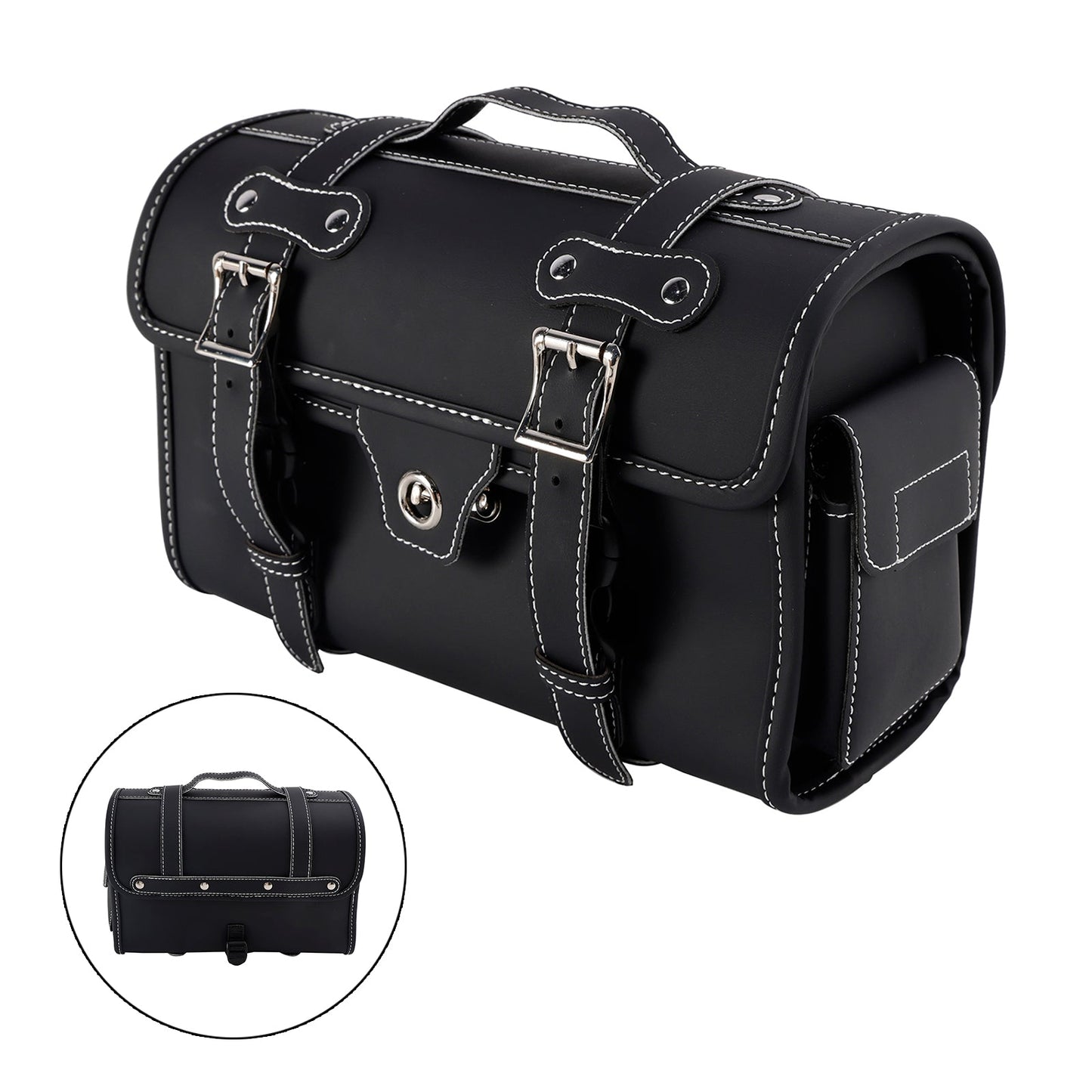 Universal Saddlebag Side Storage Bag Pannier Luggage Pu For Motorcycle Black