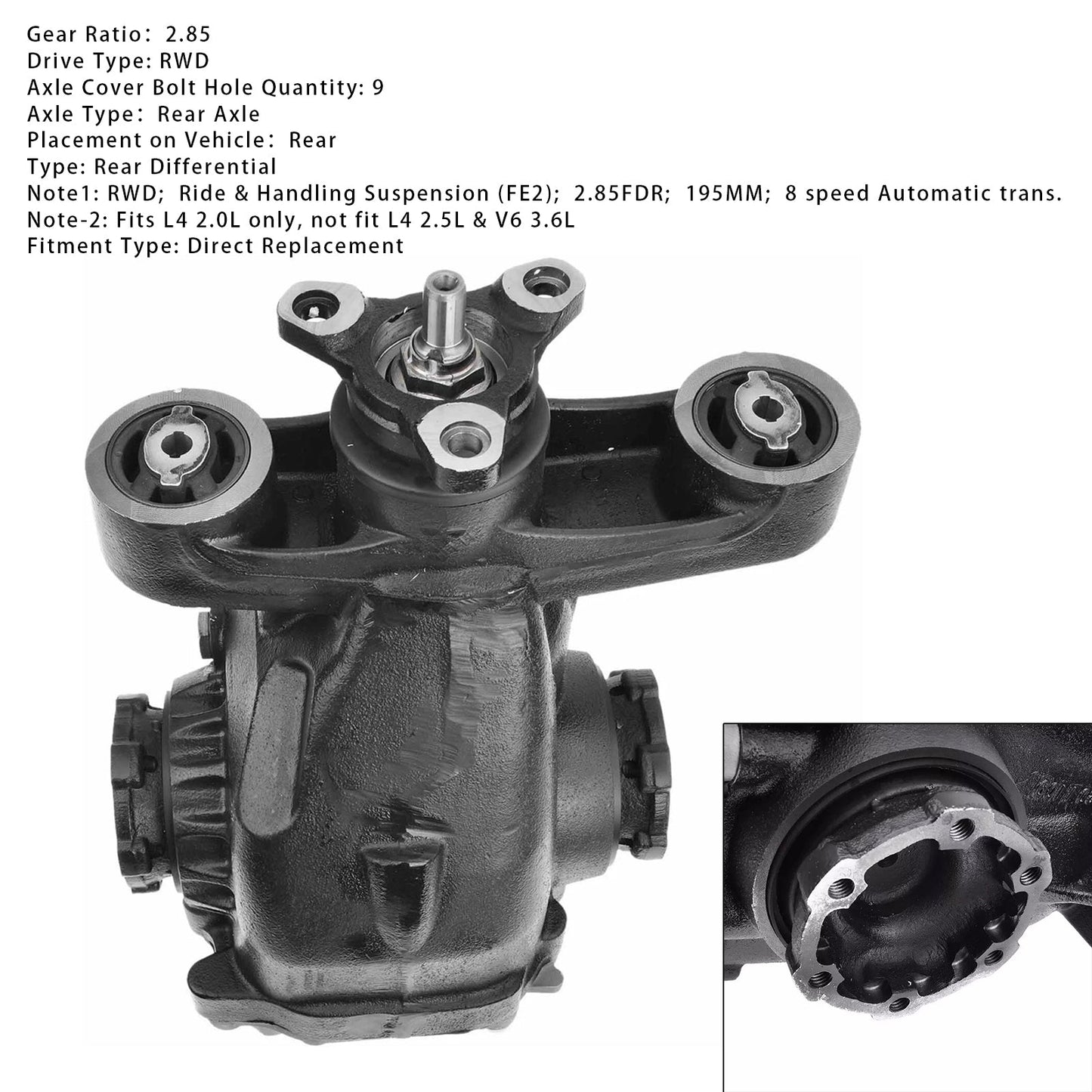 Differential Axle Carrier 2.85 Ratio For Cadillac ATS RWD 2016-2019 L4 2.0L
