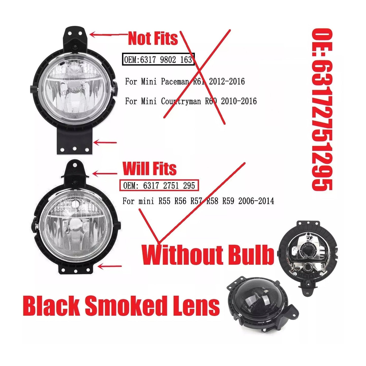 1 Pcs Front Bumper Fog Light For Mini R55 R56 R58 R59 R60 63172751295 Smoke Lens