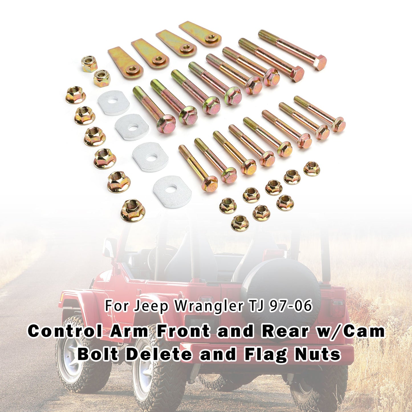 1997-2006 For Jeep Wrangler TJ Control Arm Front and Rear w/Cam Bolt Delete and Flag Nuts