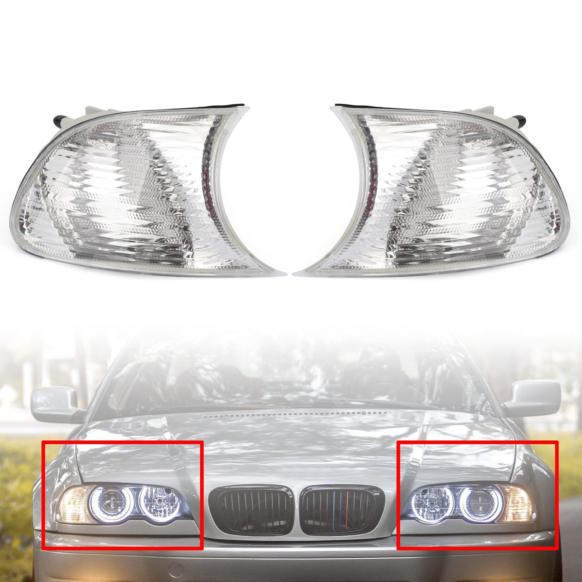 Pair Left+Right Corner Lights Turn Signal Lamps For BMW E46 2 Doors 1998-2001