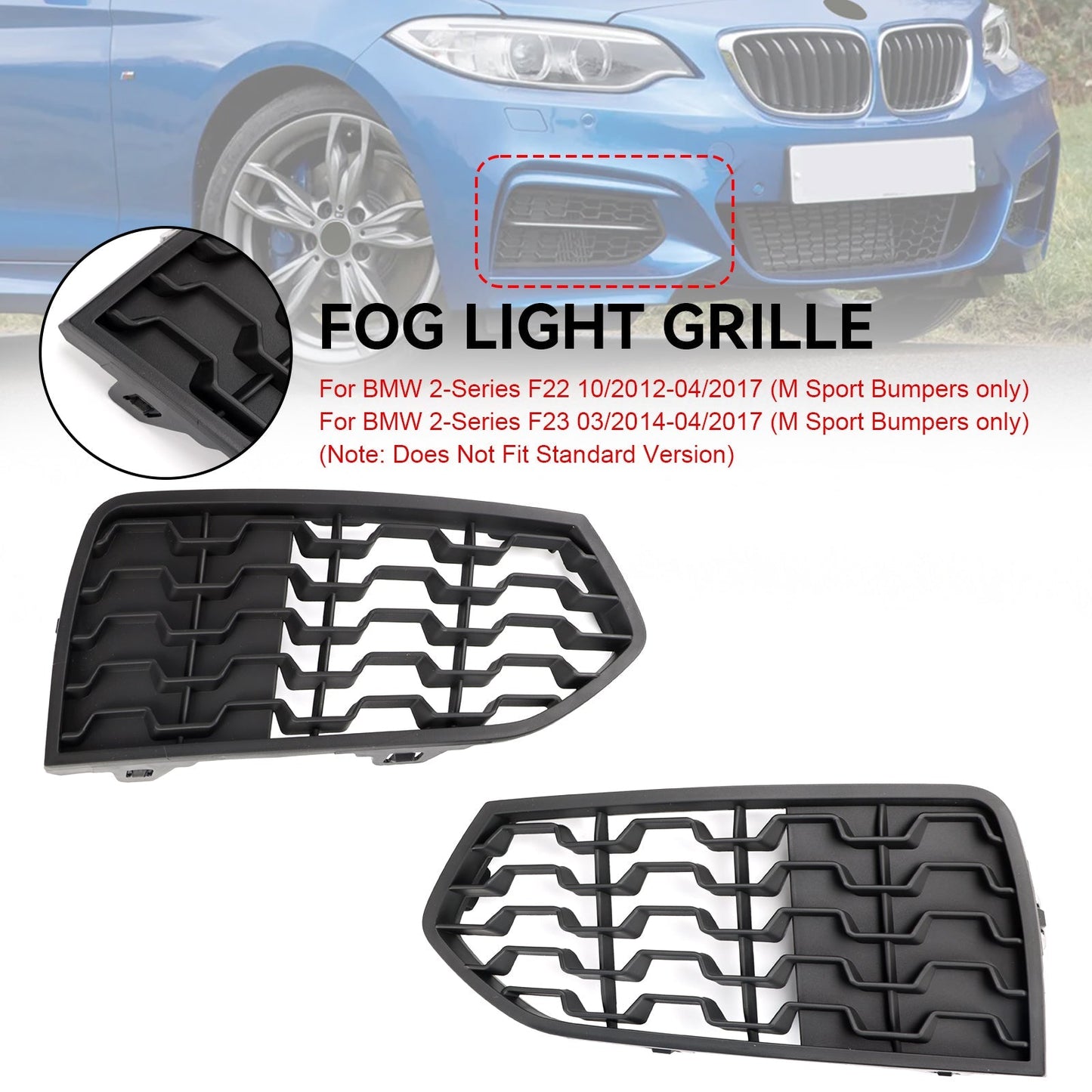 2014-2017 BMW 2-Series F23 Front Bumper M Fog Light Grilles Grill 2PCS