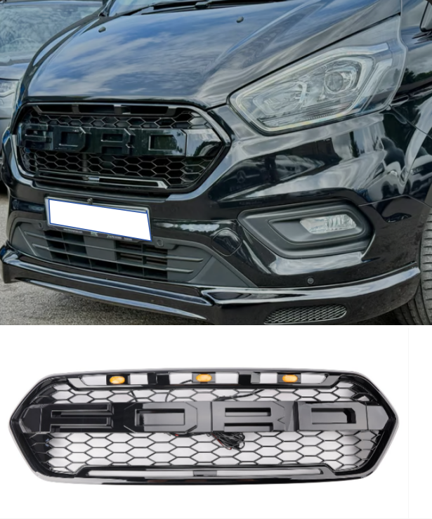 2018 2019 2020 2021 2022 2023 Gloss Black Ford Transit Custom Trail Front Bumper Grille W/ 3LED