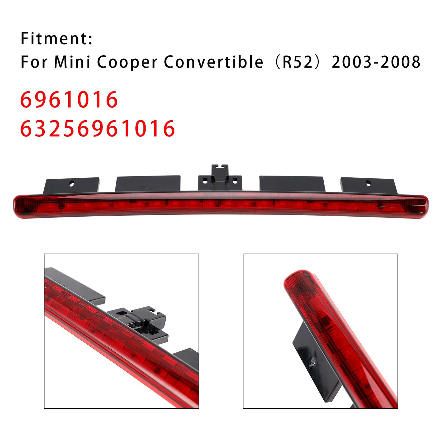 2003-2008 Mini Cooper Convertible R52 Rear Third Brake Light 63256961016 Red