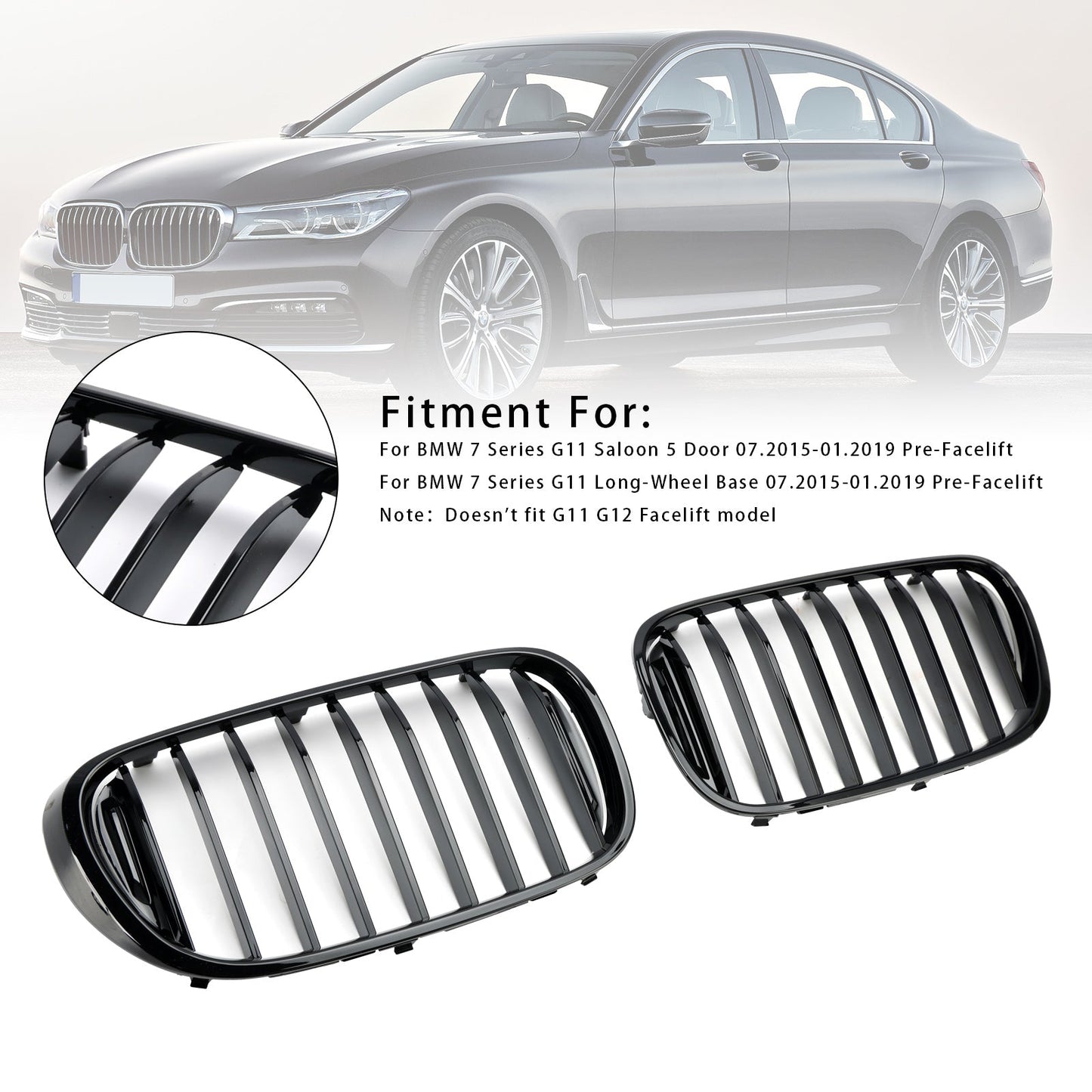 2016-2018 BMW 7-Series G11 G12 740i 750i Gloss Black Front Kidney Grille