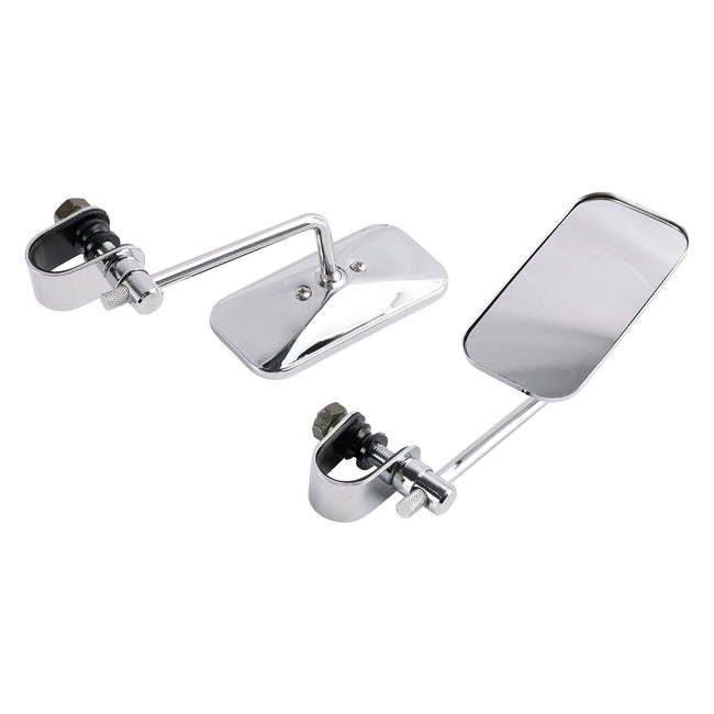Retro Rectangular Clamp On Chrome Mirrors For Yamaha XS650 SR400 SR500 W650