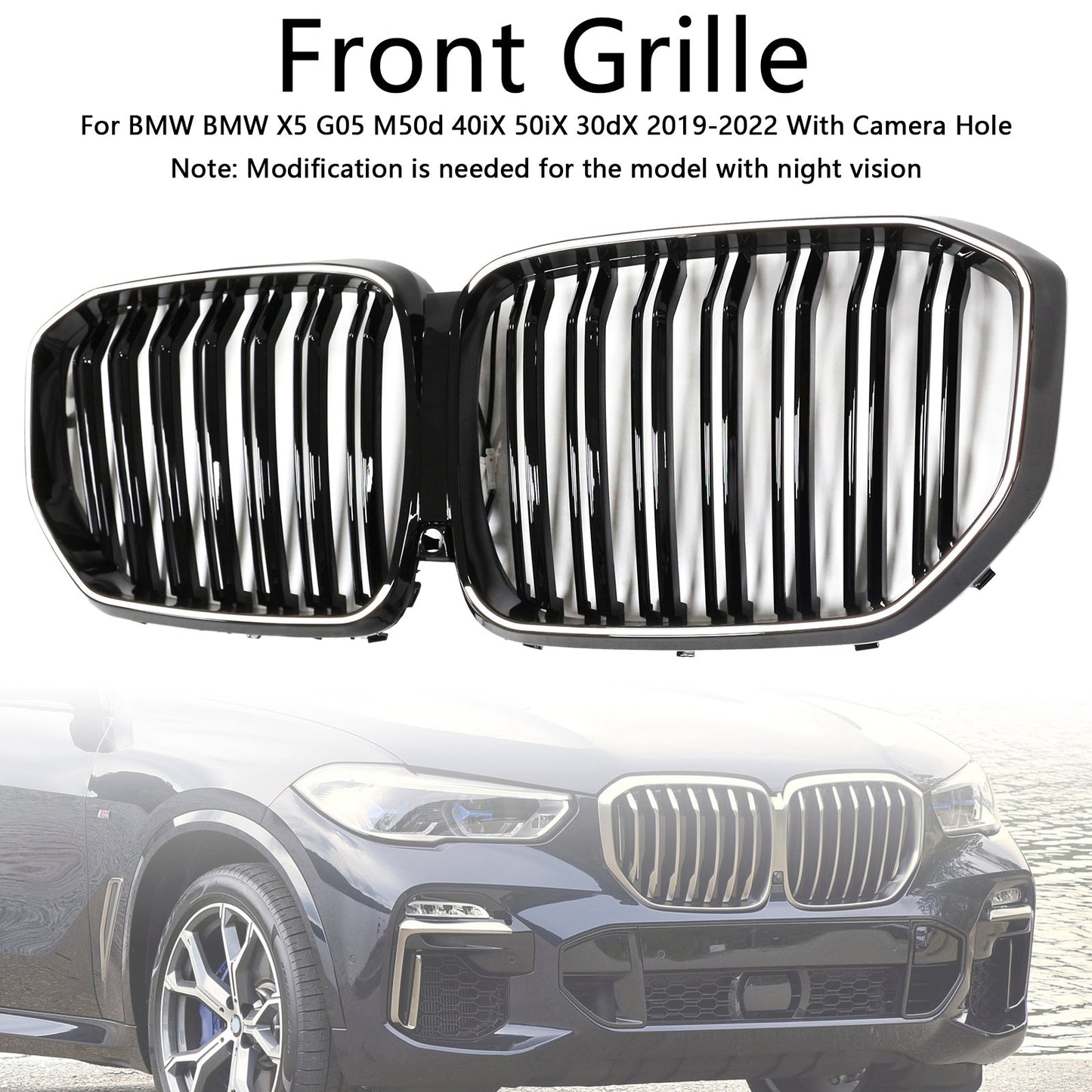 2019-2022 BMW X5 G05 M-Performance Double Slat Black Front Kidney Grille 51137454887