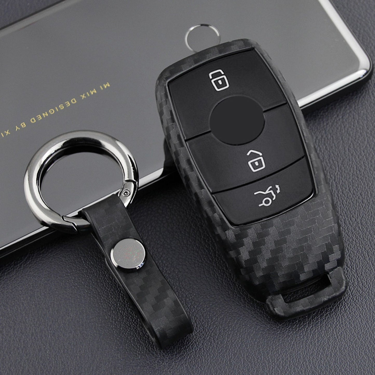 Leather Silicone Car Key Case Cover With Buckle For Mercedes-Benz E