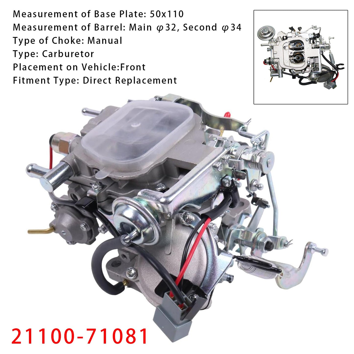 1982-1990 Toyota 3Y Hiace Hilux Dyna Delta Forklifts 2.0L Carburetor 21100-71081