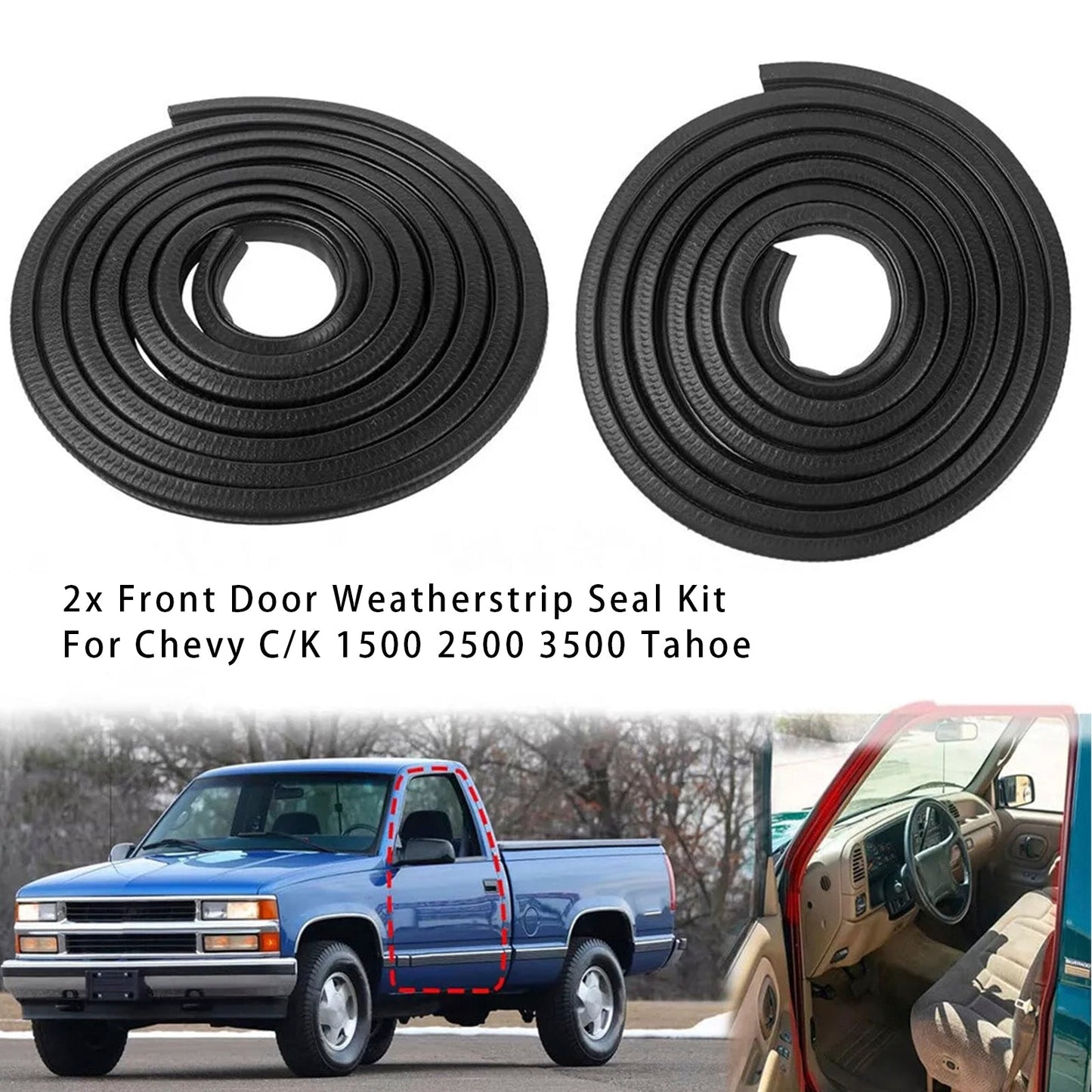 1988-1995 Chevrolet C1500 Front Left & Right 2x Front Door Weatherstrip Seal Kit 1AWSK00228 AM-35015073