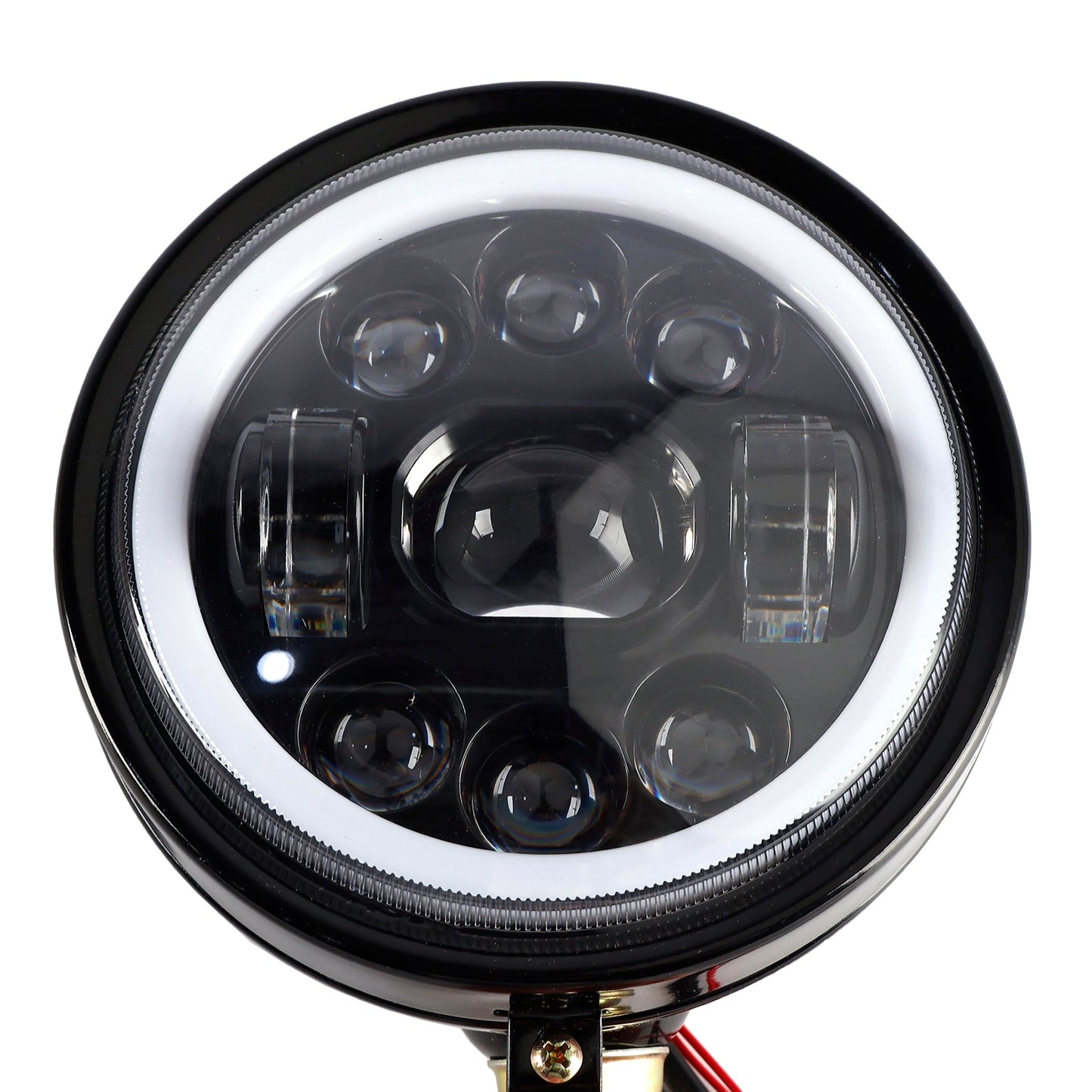 9-Bulbs Beam Headlight Fog Lamp Custom 5.75" Black For Racer Bobber Chopper