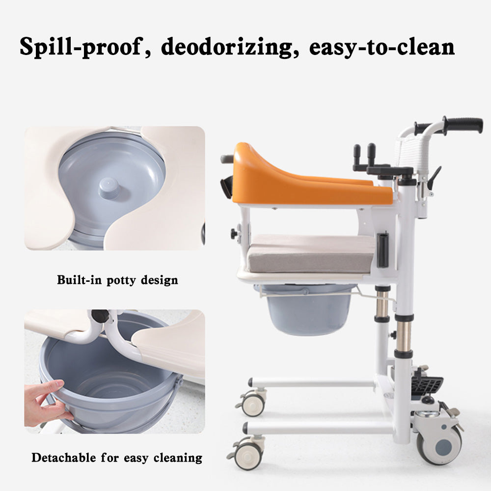 Elderly Patient Transfer Chair with 180 Degree Split Seat and Bedpan 440 lb Capacity