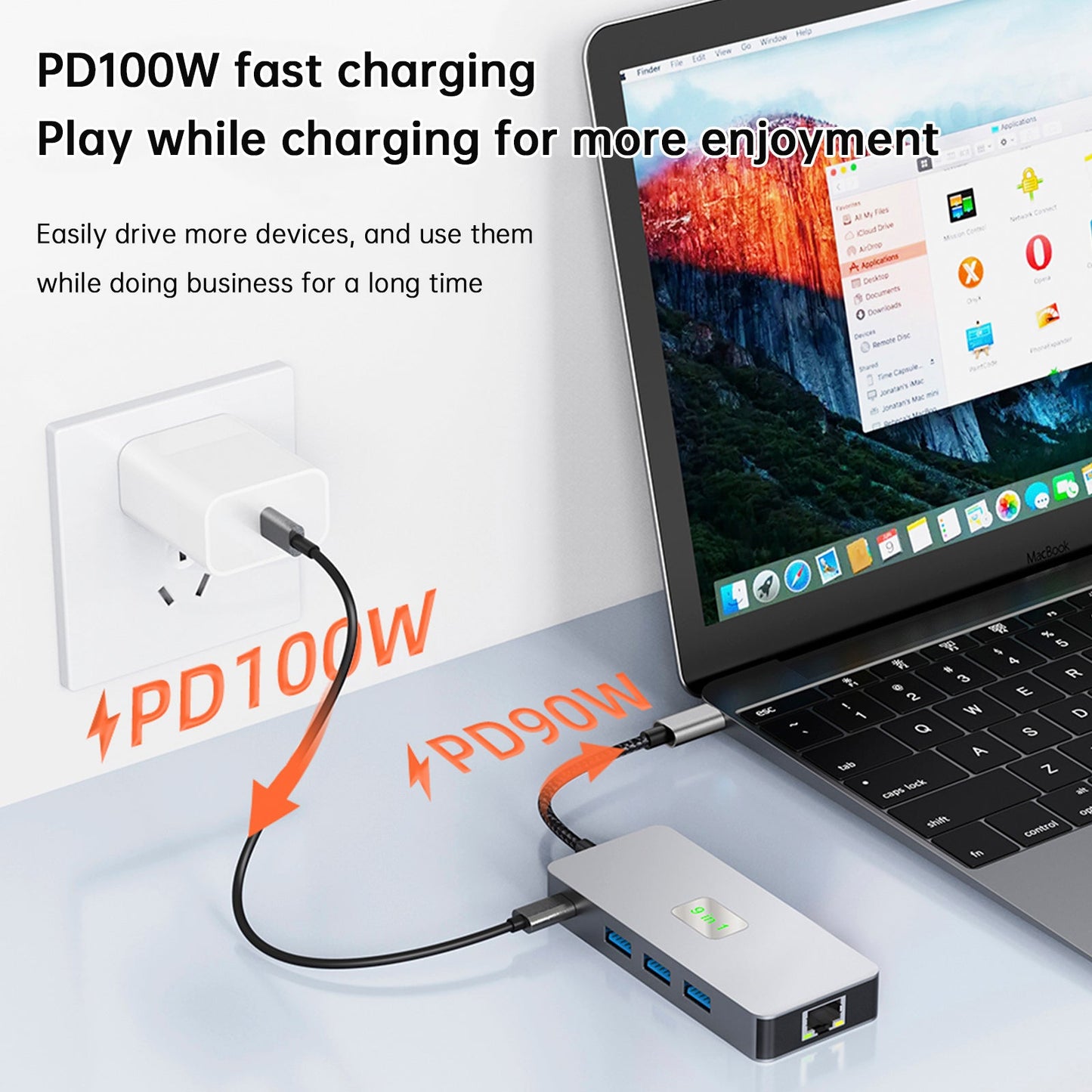 9 in 1 TYPE-C to RJ45(Gigabit)+USB3.0*3+HDMI+USB-CS Data+PD100W+SD/TF iPad Pro