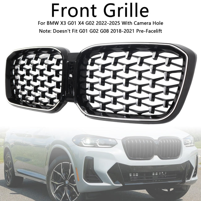 2022-2025 BMW X3 G01 X4 G02 Diamond Front Bumper Kidney Grille Chorme