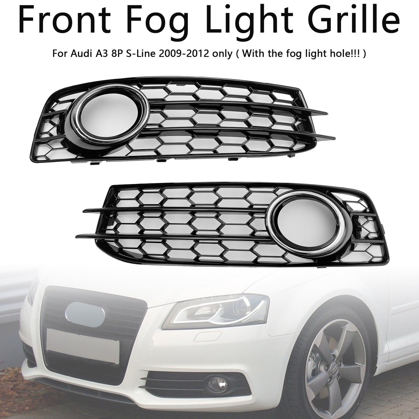 2009-2012 Audi A3 8P S-Line Honeycomb Front Bumper Fog Light Grille Cover