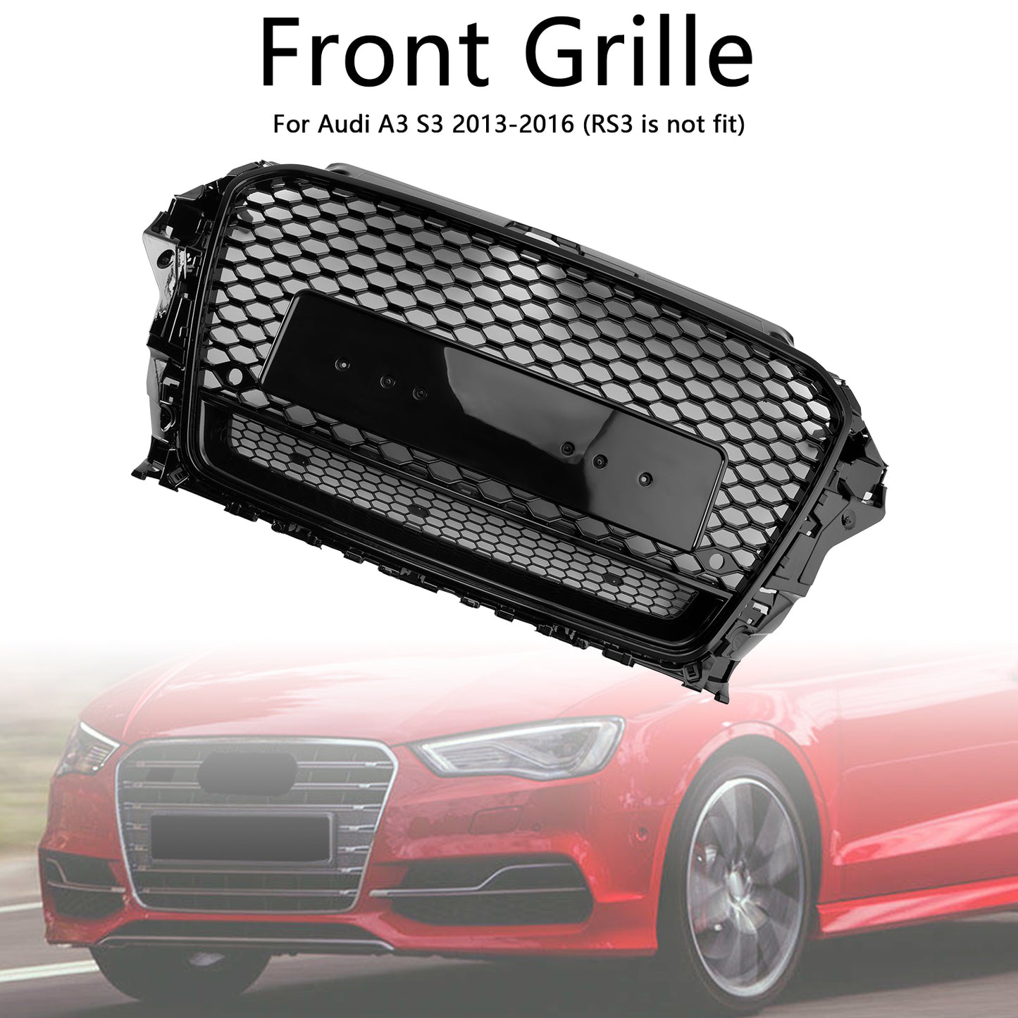 RS3 Style Front Henycomb Bumper Grill Grille Fit Audi A3 S3 2013-2016
