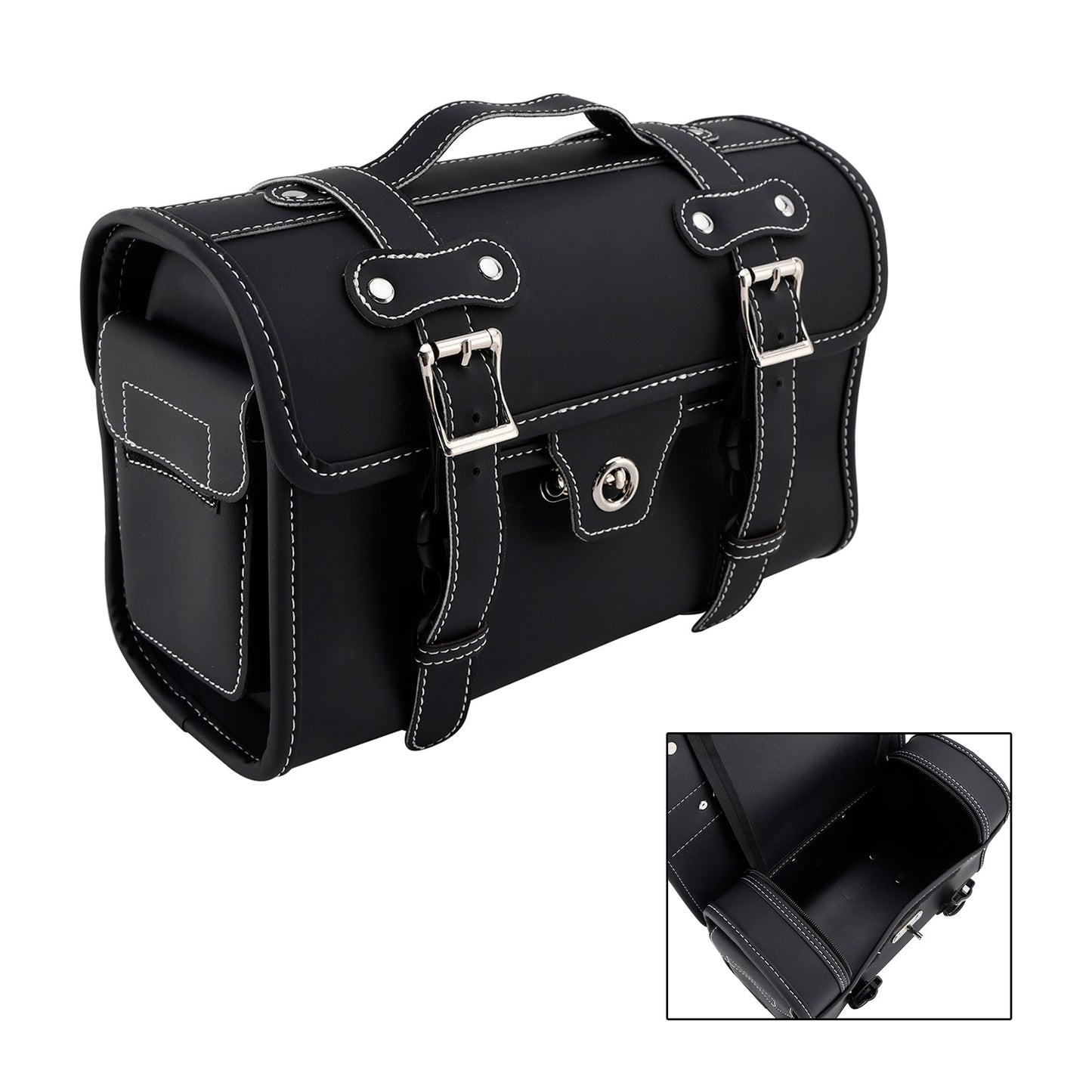Universal Saddlebag Side Storage Bag Pannier Luggage Pu For Motorcycle Black