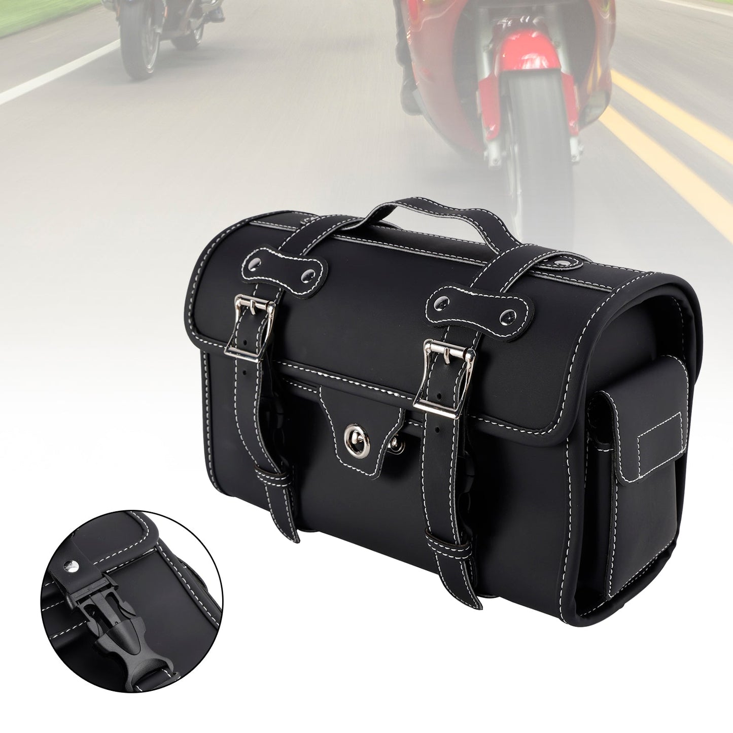 Universal Saddlebag Side Storage Bag Pannier Luggage Pu For Motorcycle Black
