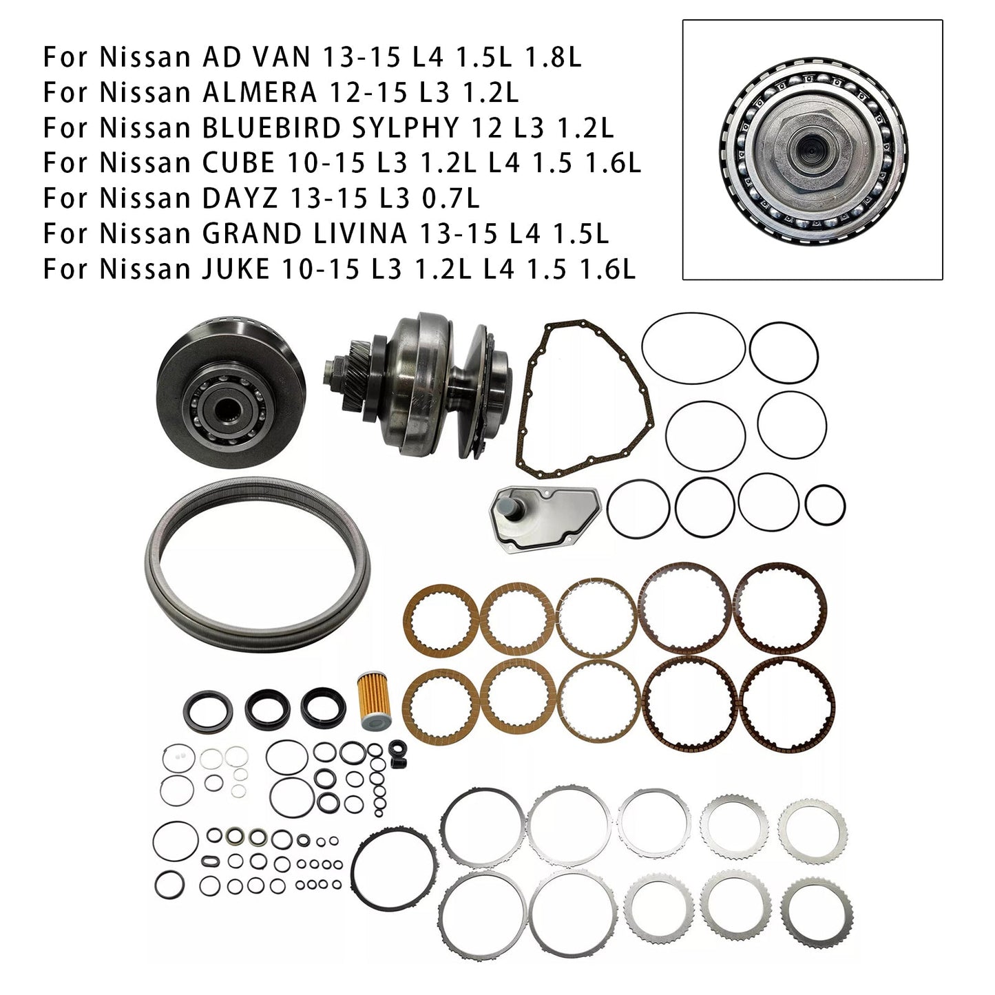 2013-2015 SUZUKI a-CUV L3 0.7L Transmission Master Rebuild Kit & Pulley W/ Belt JF015E RE0F11A 29T