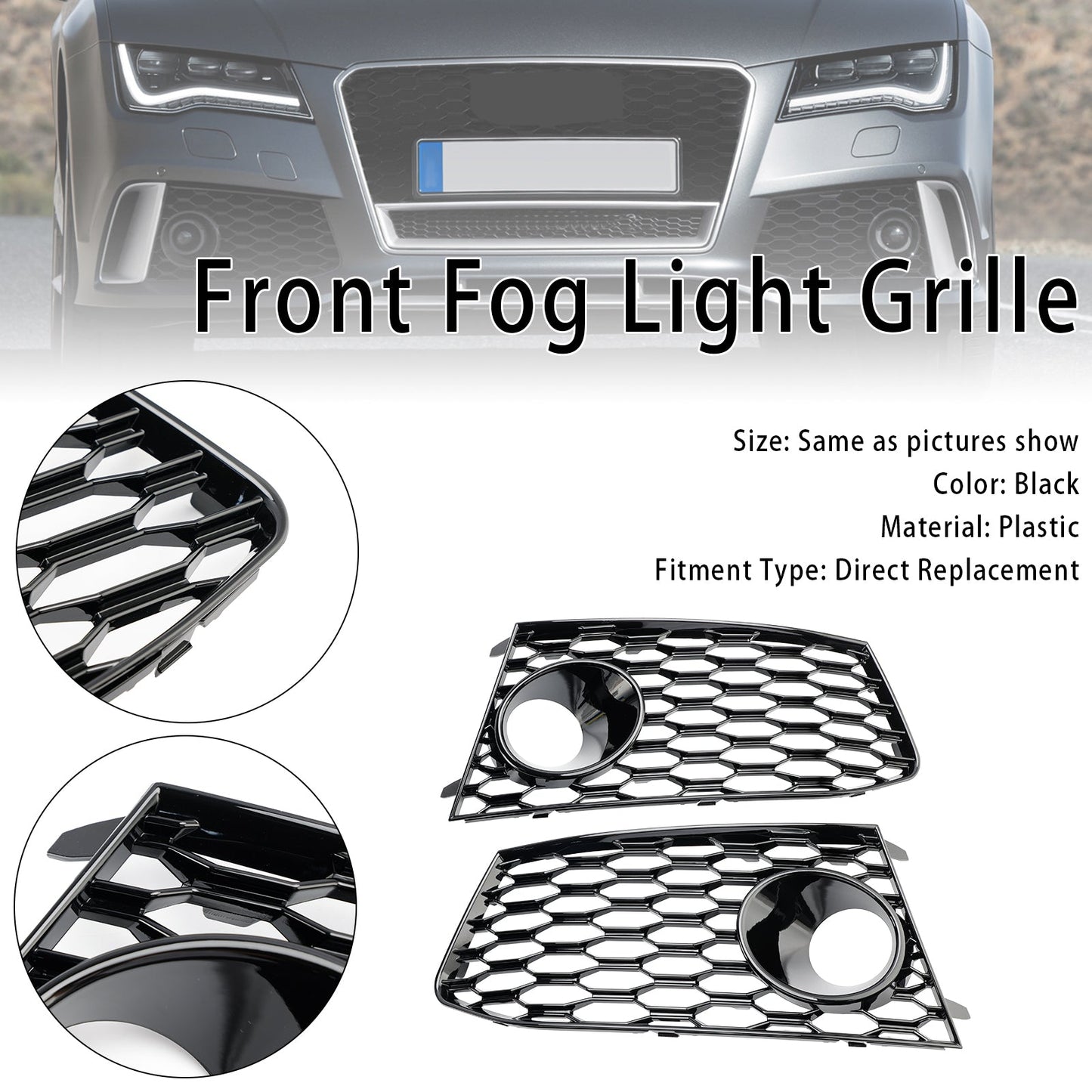 2014-2018 Audi RS7 Pair Front Bumper Fog Light Lamp Frame Grille Covers