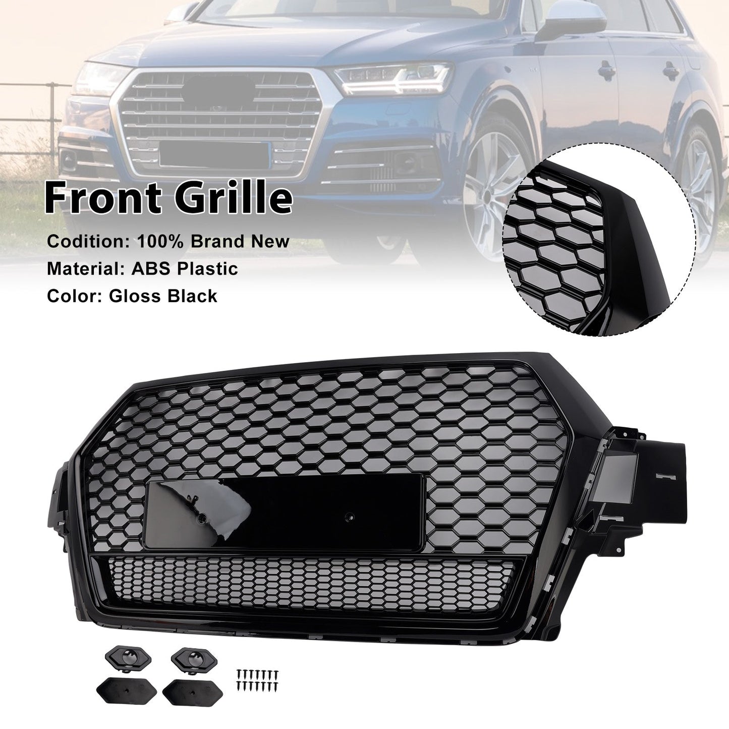 2016-2019 Audi Q7 SQ7 Gloss Black Front Bumper Radiator Vent Mesh Grill Grille 4M0853651F