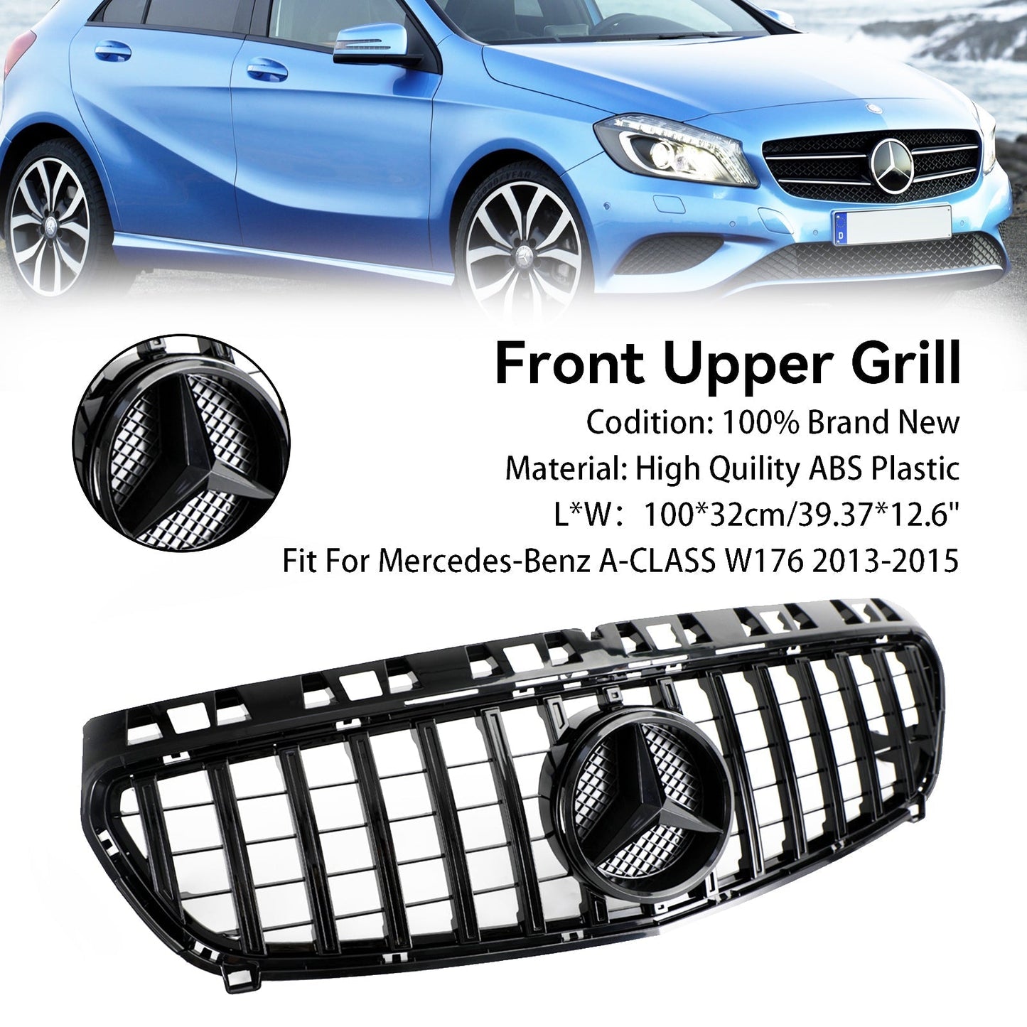 A CLASS W176 2013-2015 Mercedes Benz Grill Car grille Gloss Black Front Bumper Grille Grill