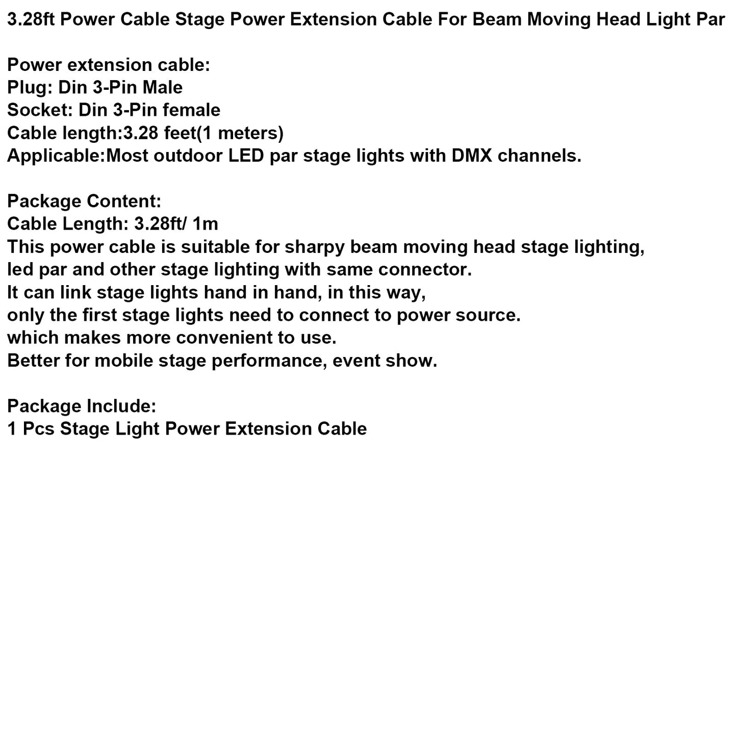 3.28ft Power Cable Stage Power Extension cable For Beam Moving Head Light Par