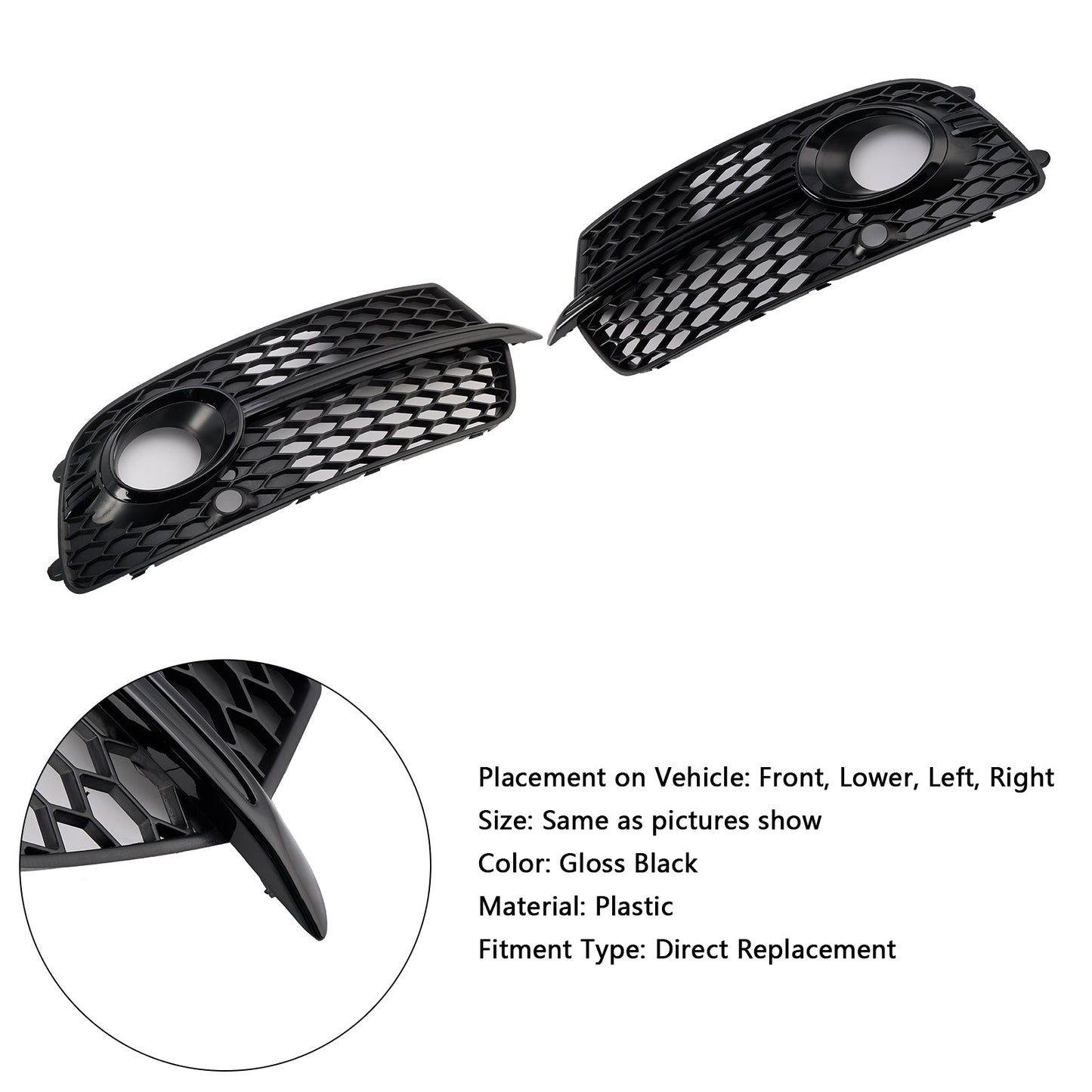 Front Bumper Fog Light Grill Grille Fit Audi Q5 S-Line SQ5 2013-2017 Black