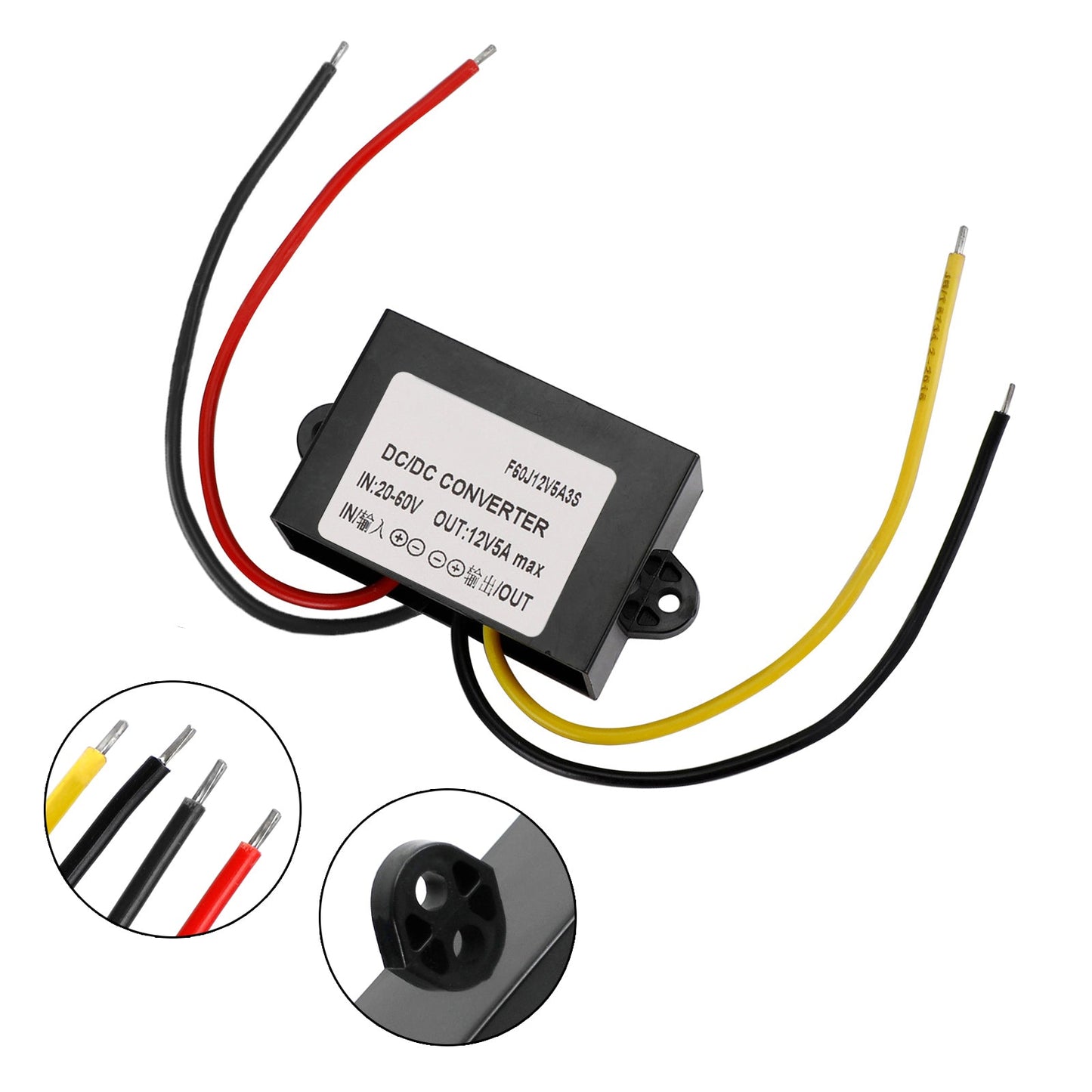 Waterproof DC-DC Converter 20-60V Step Down to 12V Power Supply Module 5A
